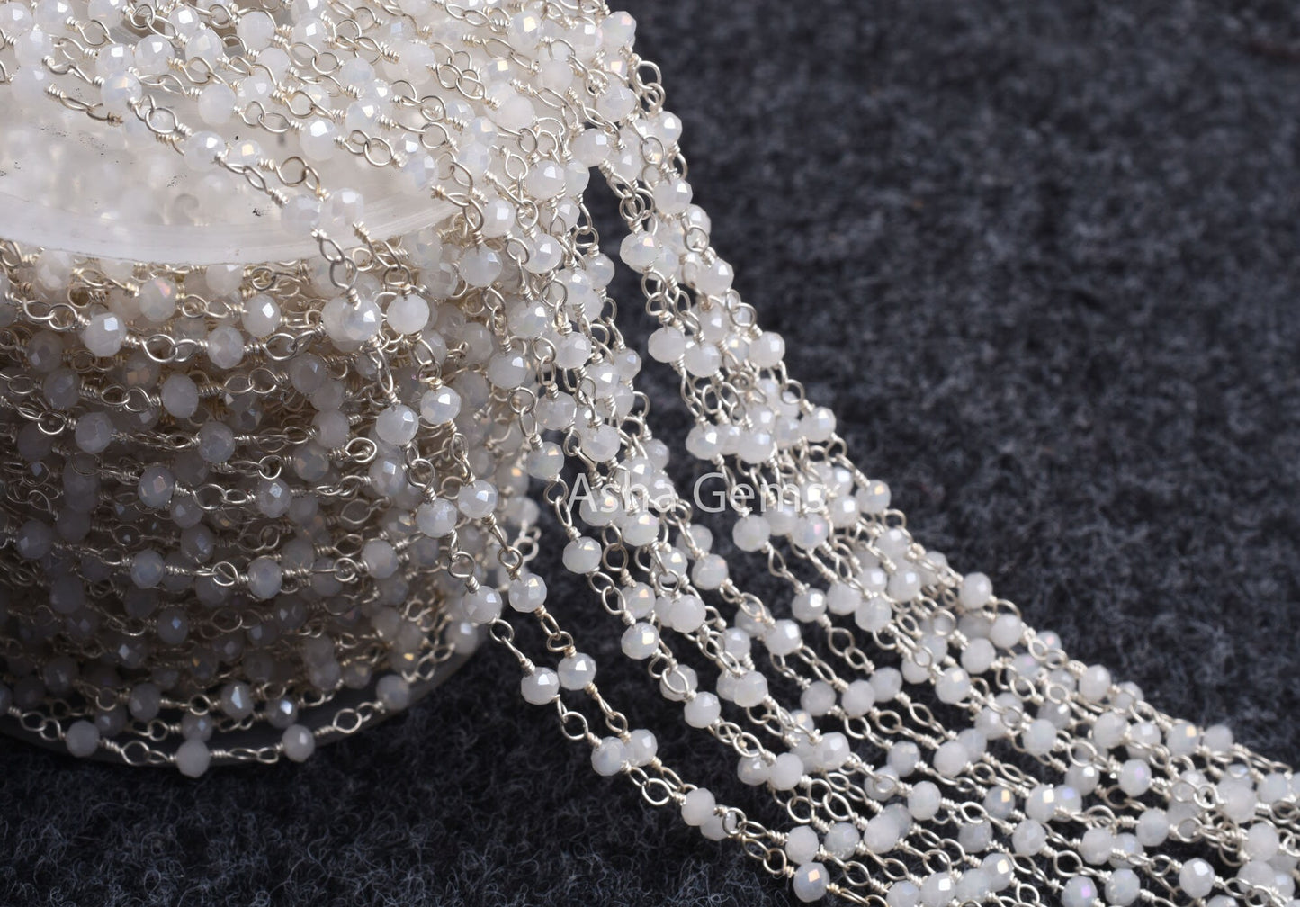 Gold Silver Plated Wire 3,5,10,25 Ft, White Quartz Hydro Rondelle Faceted Beaded Rosary Chain Jewelry Making,3-3.5 mm Beads Rosary Chains