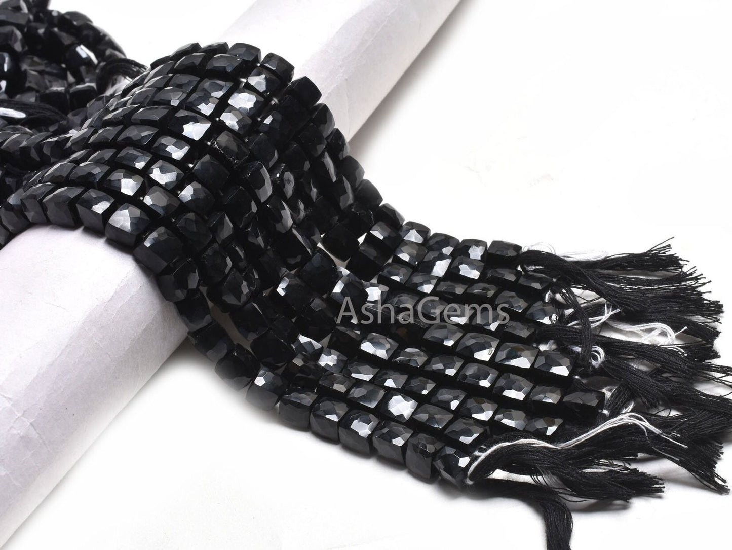 Fine Quality Black Onyx Faceted Cube Shape Gemstone Beads,8" Black Onyx 3D Cube Box Indian Cut Beads Onyx Center Drill Box Bead Jewelry SALE