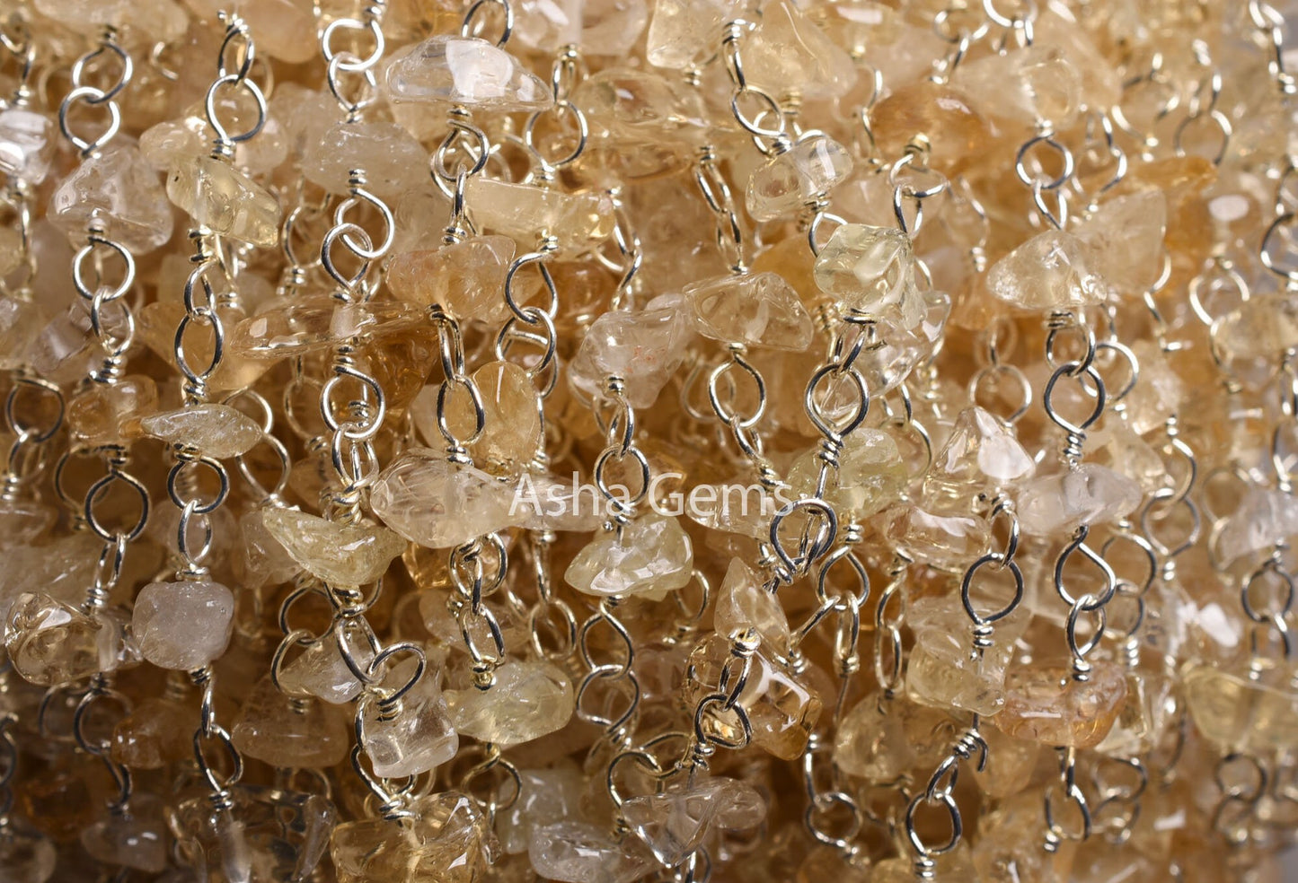 Natural Citrine Quartz Uncut Chip Beads Rosary Chain Silver Plated Wire Wrap Beaded handmade Chains,Gemstone Nugget Chain Jewelry Craft SALE