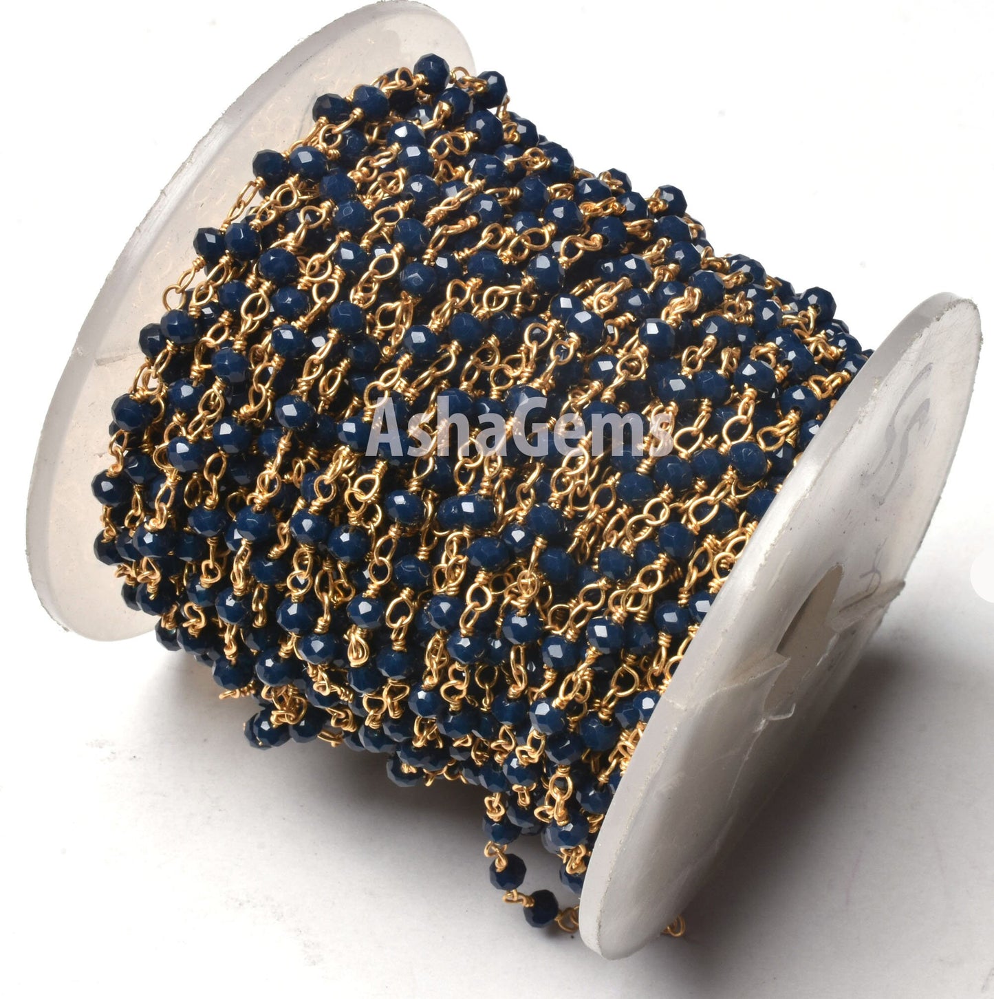 1,3,5,10,50 Ft Blue Sapphire Hydro Faceted Rondelle Beaded Rosary Chain,Gold Plated,Jewelry Making,Rosary Chain 3-3.5mm, Wire Wrapped Chain