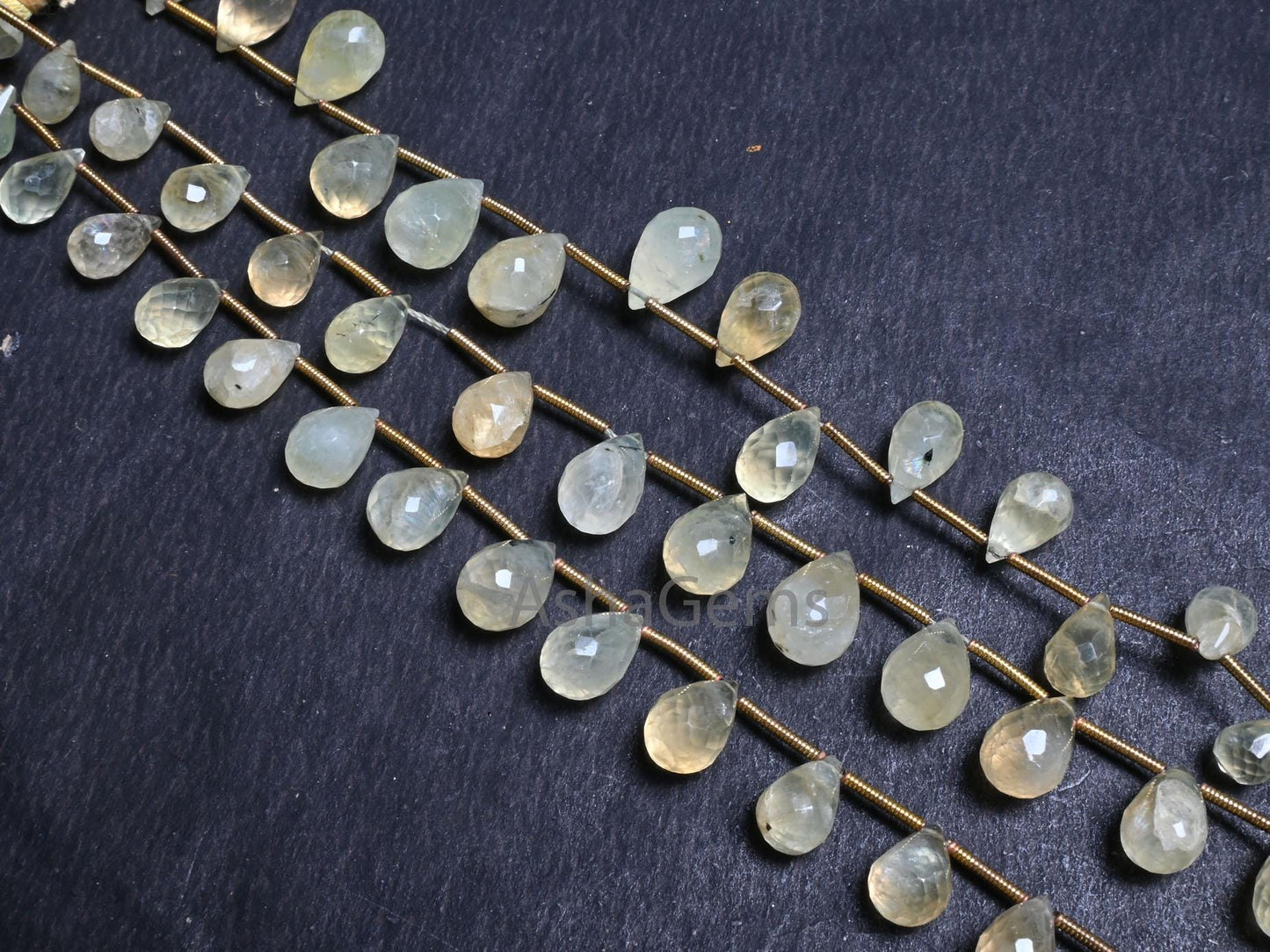 Beautiful Prehnite Faceted Drop Shape Beads, 7" Natural Light Green Prehnite Teardrop Briolette Gemstone beads Jewelry makings Crafts SALE (AG 18631)