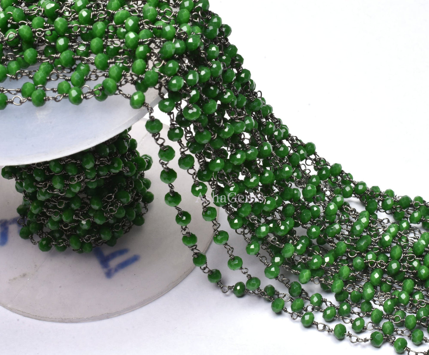 Beautiful Green Agate Hydro Rondelle Faceted Beads Rosary Chain Gunmetal Wire Wrap Black Plated Chain Jewelry Makin Handicraft Chain By Feet