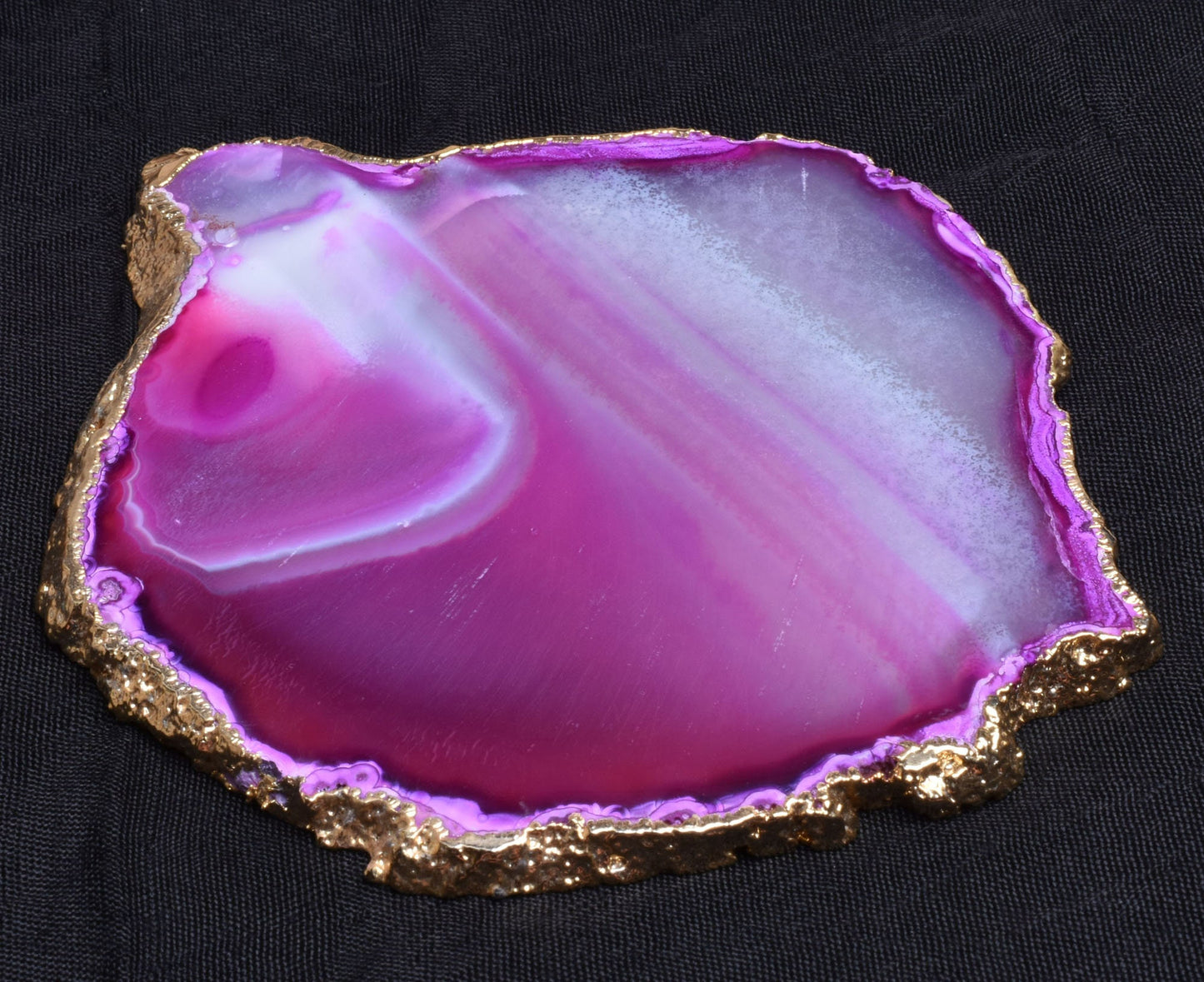 Beautiful Pink Mineral Druzy Coaster Plate, House Warming Coaster ,Boho Quartz Gold Edge Unshape Smooth Shaded Solar Quartz Table Decoration