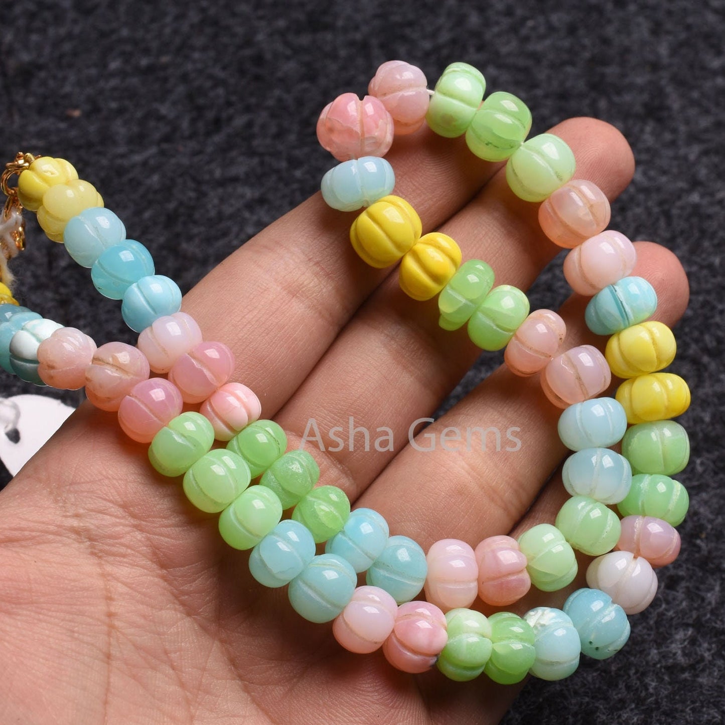 Beautiful Multi color Opal carved Pumpkin Beads necklace,8.5-11 mm Disco Multi Rainbow Opal Carving Watermelon Gemstone Bead Opal Necklace