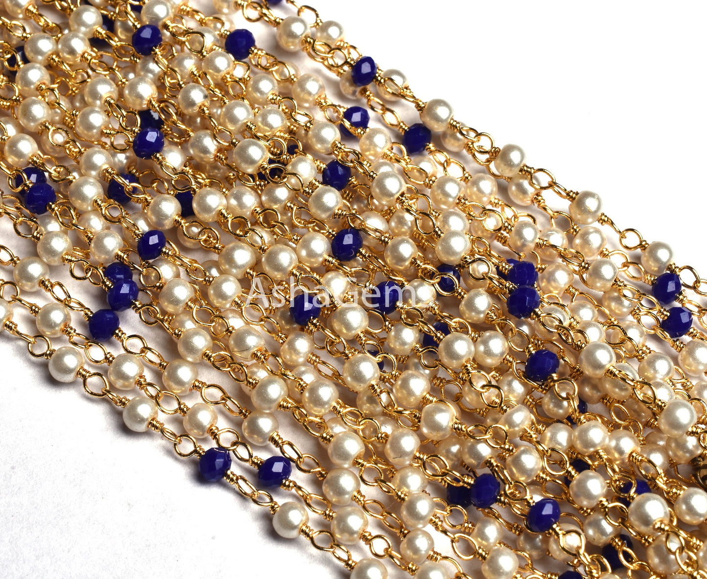 1,10,25,50 foot Bulk Roll Rosary Chain Pearl Blue Lapis Hydro Faceted Rondelle Beads Chain Multi Color Gold Plated Wire Beaded Chains Rosary