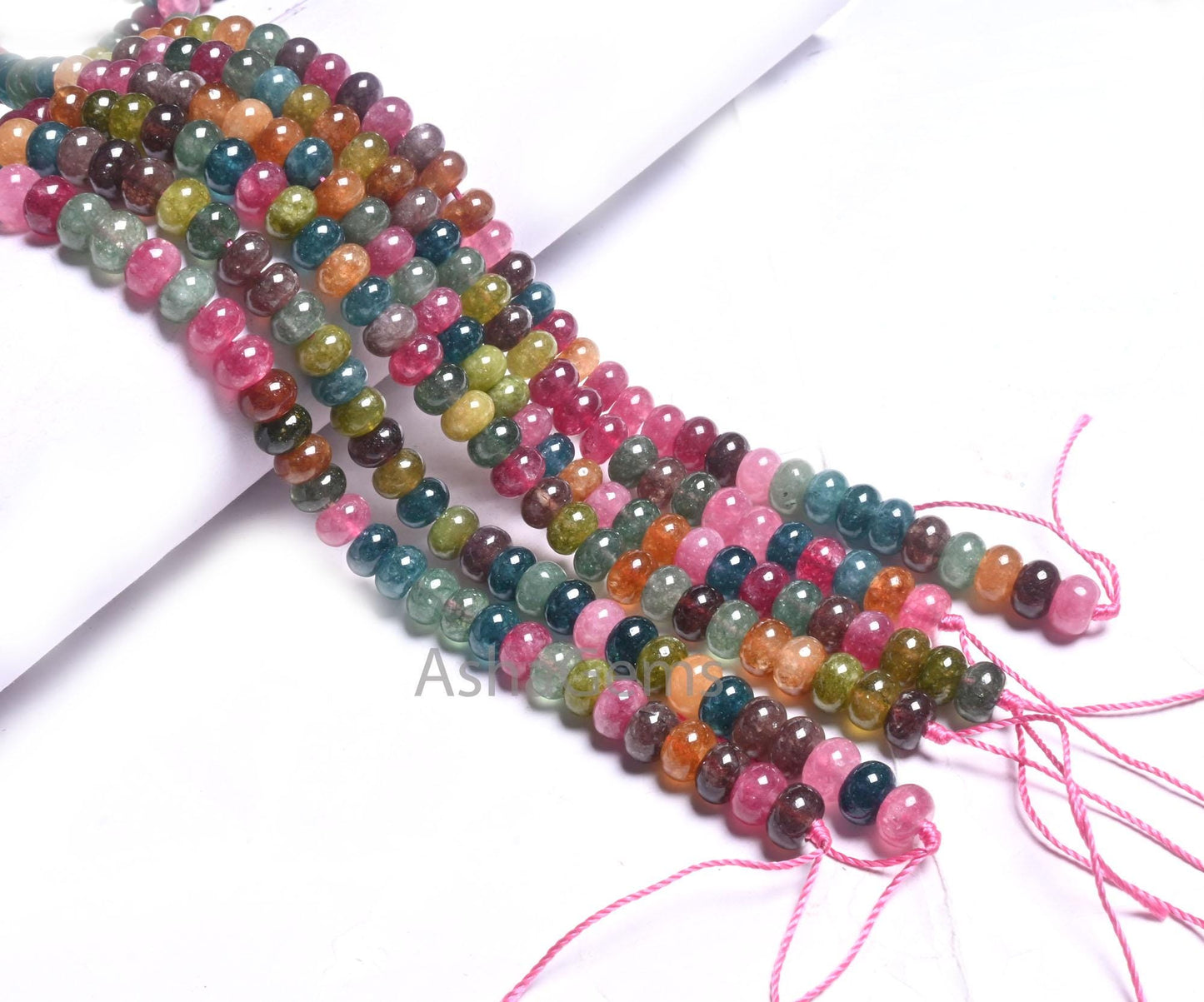 8 mm Beautiful Tourmaline Color jade Quartz Smooth Rondelle Beads,15" Fine Multi Color Shaded Tourmaline Quartz Gemstone Beads Jewelry Craft (AG 12318)