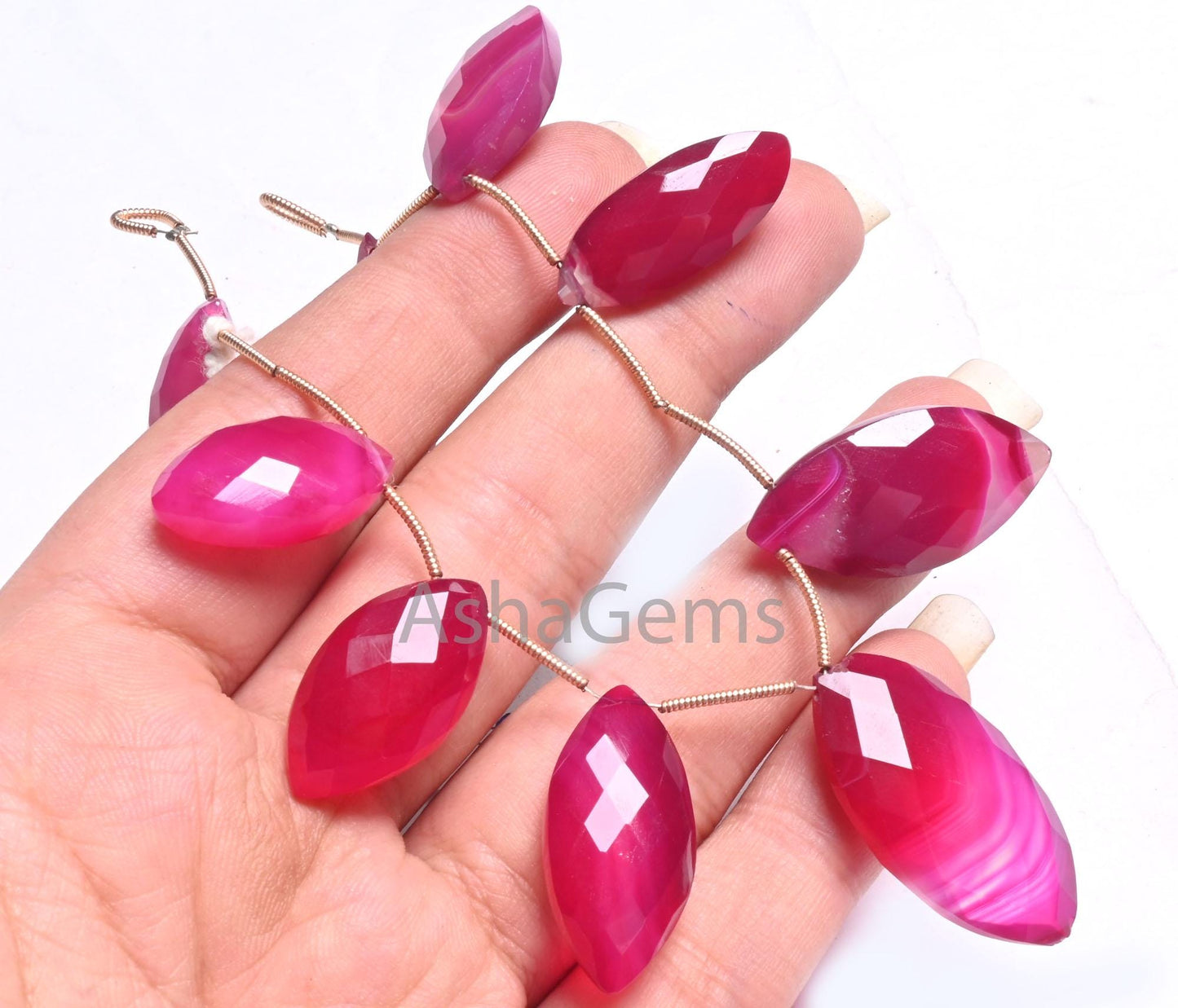 Beautiful Hot Pink Chalcedony Marquise Faceted Beads,10x21-16x32 mm Shaded Pink Chalcedony Fancy Briolette Gemstone Beads Jewelry Craft SALE