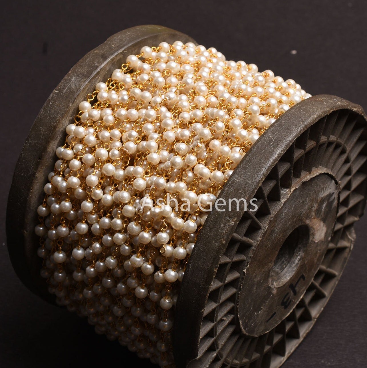 Beautiful White Pearl Hydro Smooth Beads Rosary Chain,4mm Gold Plated Wire Wrap Pearl Handmade Beaded Chain For Jewelry Making Necklace SALE