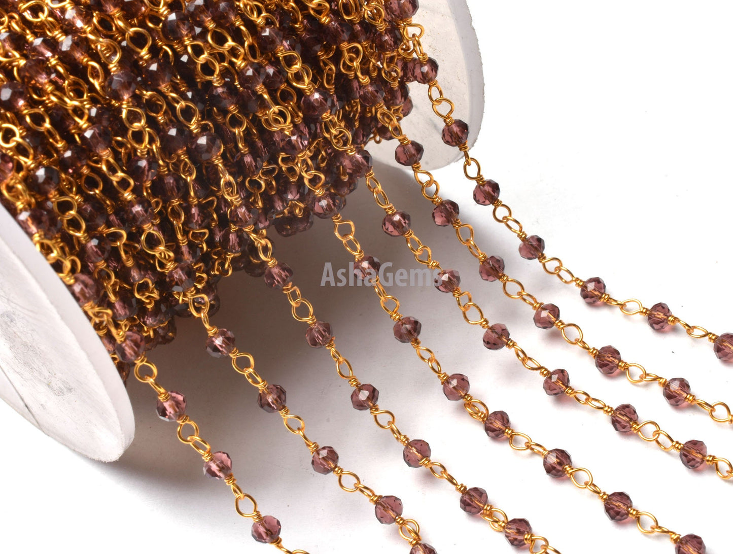 Beautiful Purple Garnet Hydro Faceted Rondelle Beads Rosary Chain By Feet Jewelry Making Chains Gold Plated Wire Wrapped Beaded Rosary Chain