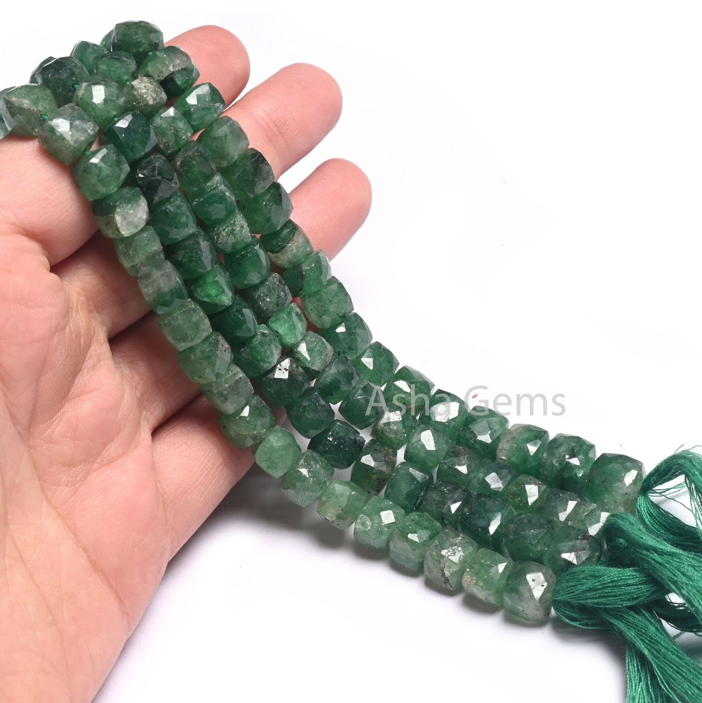 10" Strand Green Strawberry Quartz Faceted 3D Cube Box Shape Beads, Natural Green Strawberry Indian Cut Box Beads Jewelry Making Crafts SALE