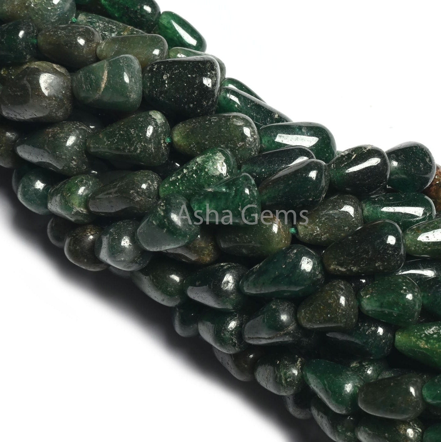 Natural Mica Margaj Smooth Drop Shape Gemstone Beads,12" Strand Dark Green Mica Plain Handmade Drops Straight Drill Beads Jewelry handicraft