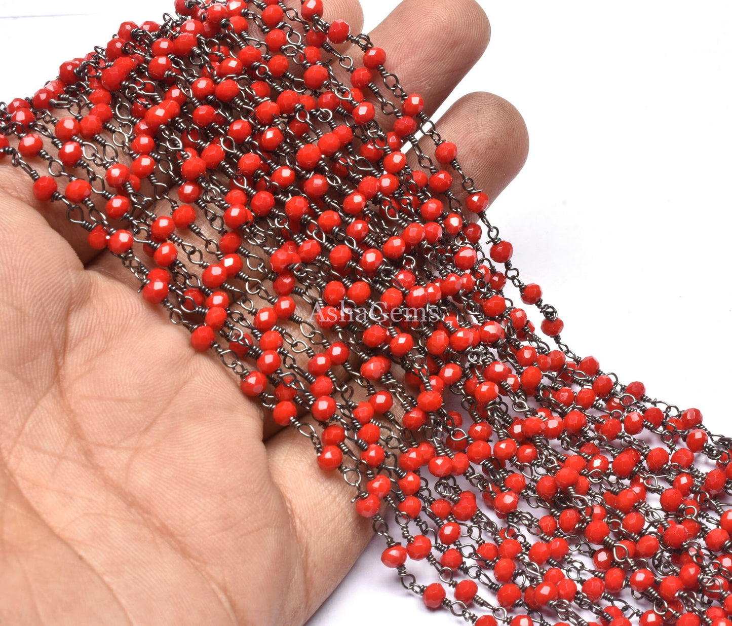 AAA Red Onyx Hydro Faceted Rondelle Beads Rosary Chain Black Metal Plated Gunmetal Wire Wrapped Chain 3-3.5mm Jewelry Making Necklace Chains