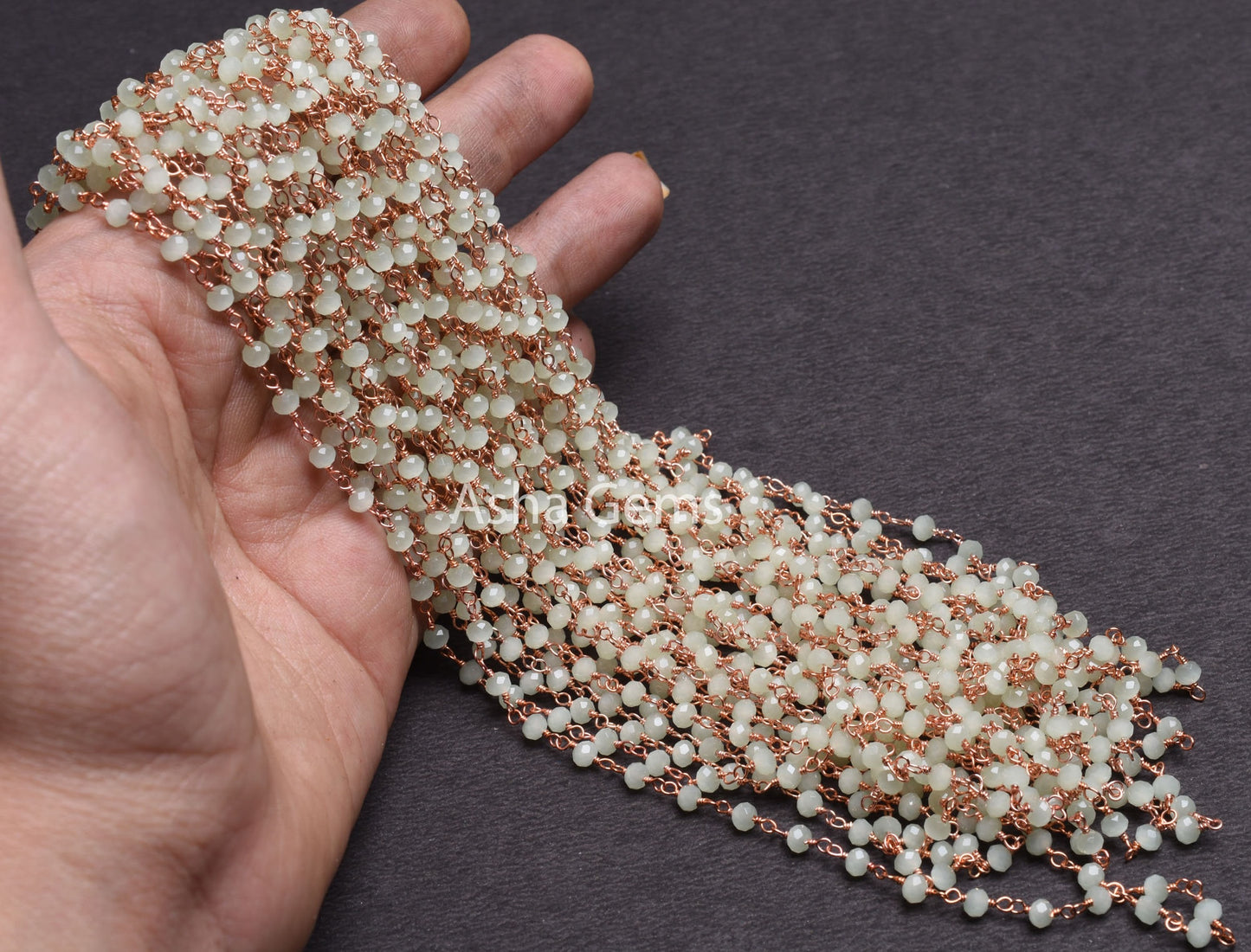 1-50 Feet Bulk Green Prehnite Hydro faceted Beads Rosary Chain Beautiful Rose Gold Plated Wire Wrapped Rondelle Beaded Chain Jewelry makings