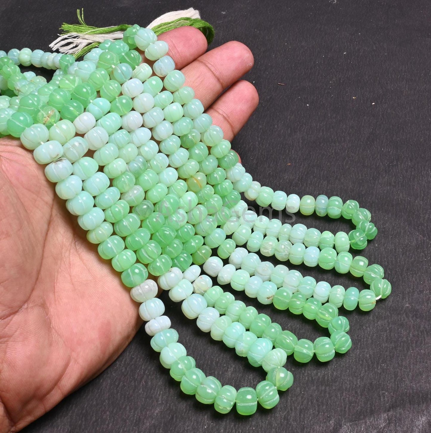 Beautiful Green Parrot Opal Carved watermelon beads, Fine mint Green Opal Shaded Carving Pumpkin Opal Fancy Hand Carve Bead Jewelry Necklace