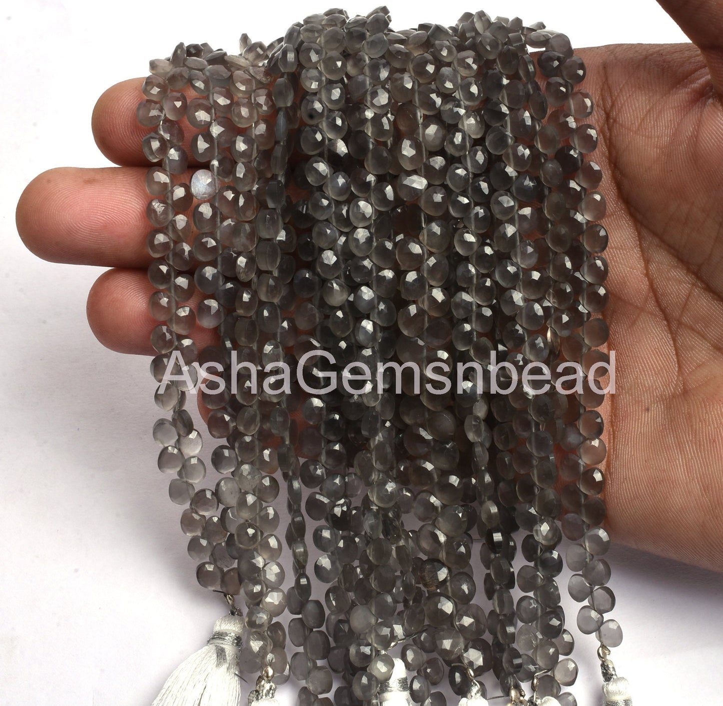 5 mm AAA Quality Moonstone Faceted Heart Shape Beads Gemstone, Natural dark Grey Moonstone Machine Cut Heart Briolette Beads Jewelry Makings