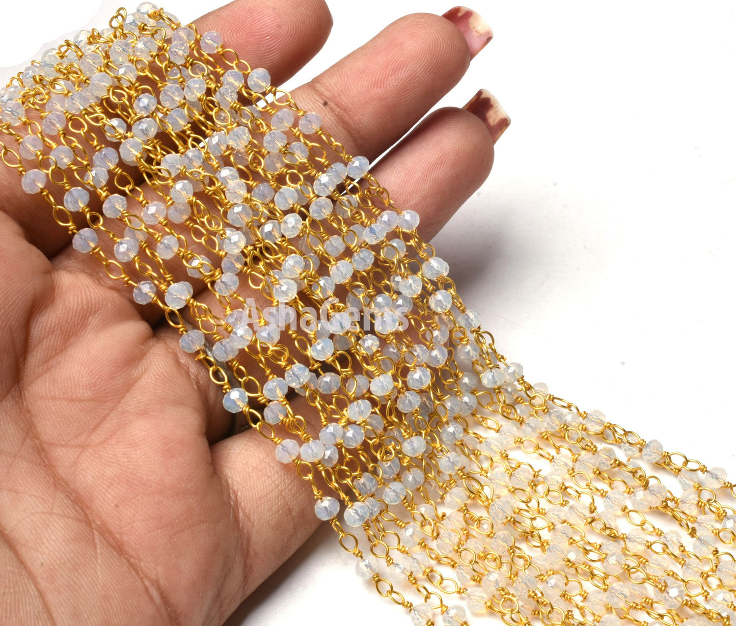Rainbow Moonstone Hydro Beads Rosary Chains,3,5,10,25,50 Ft Roll Bulk,Beautiful Gold Plated Wire,Faceted Rondelle Beads Chain,jewelry Making