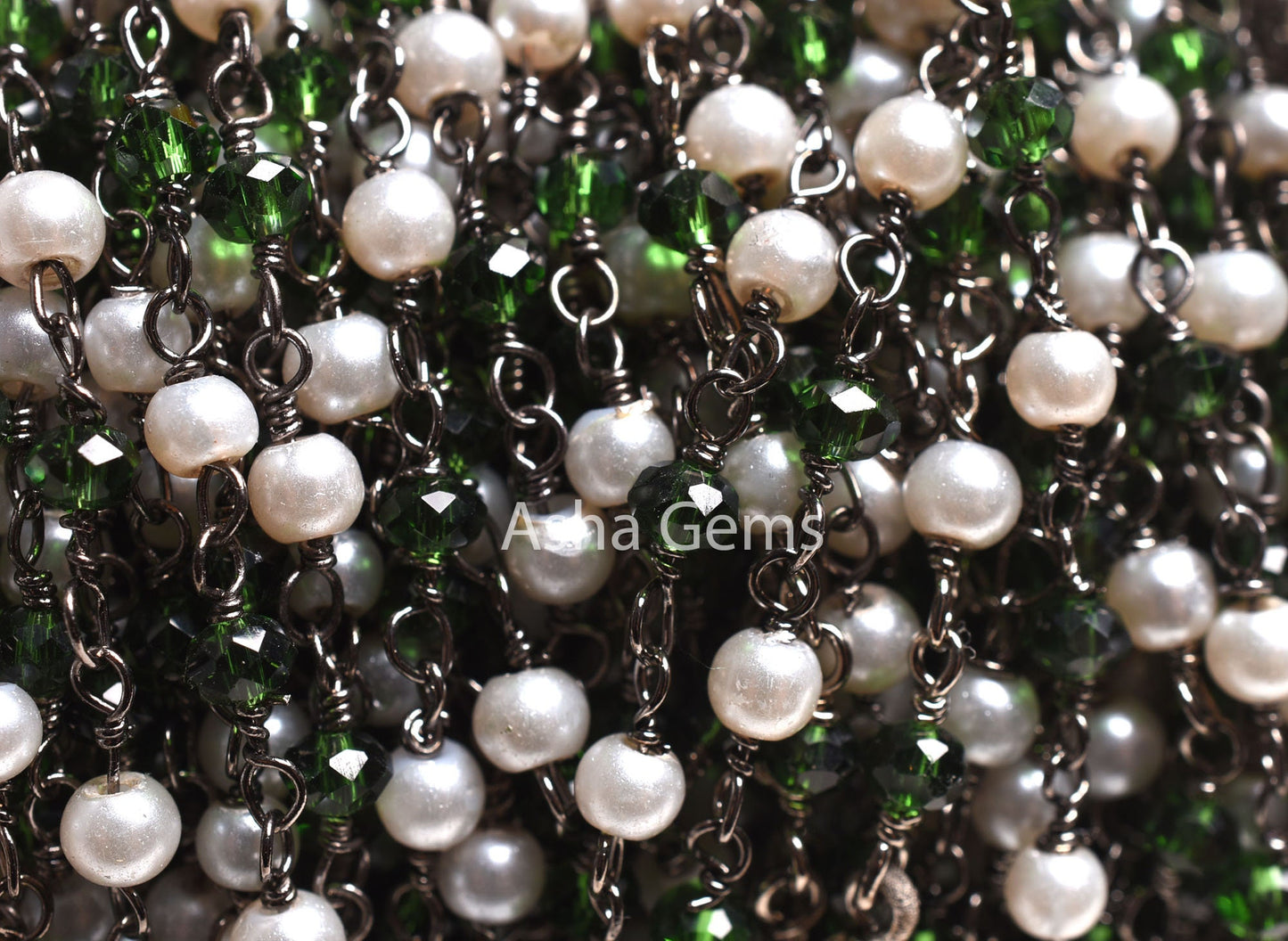 Beautiful Pearl, Chrome Green Hydro Beads Rosary Chain,3 mm Black Plated Gunmetal Wire Wrap Faceted Rondelle Beads Chain Jewelry Making SALE