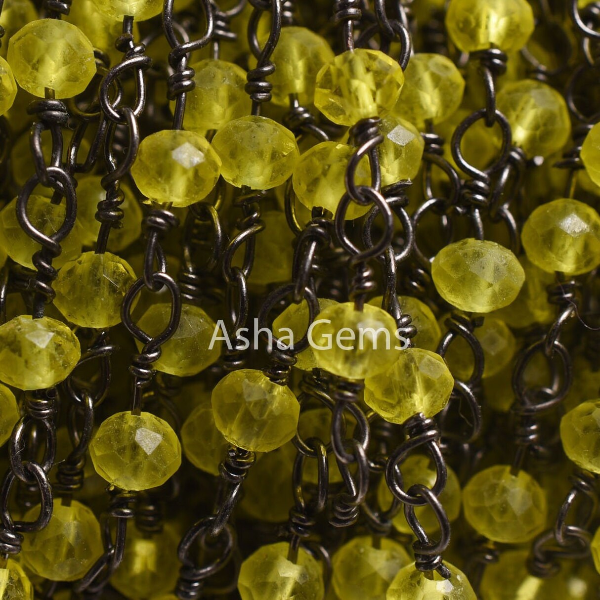 AAA Lemon Quartz Hydro Faceted Beads Rosary Chain,3mm Black Plated Wire Gunmetal Chain Rondelle Beads Handmade Chain Necklace Jewelry making