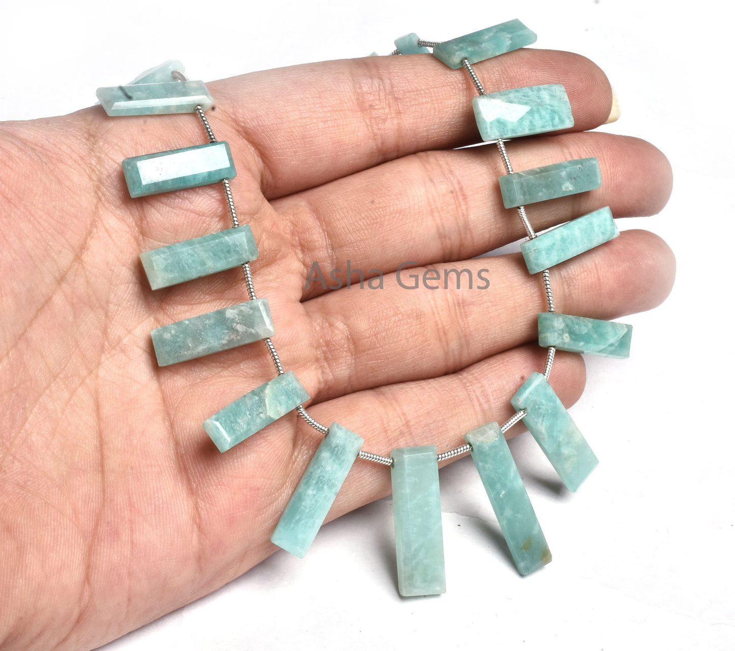 Blue Amazonite Long stick shape Gemstone Beads,9" Strand Natural Amazonite Faceted Long Slice Uneven Beads, Flat Briolette Bead Jewelry SALE