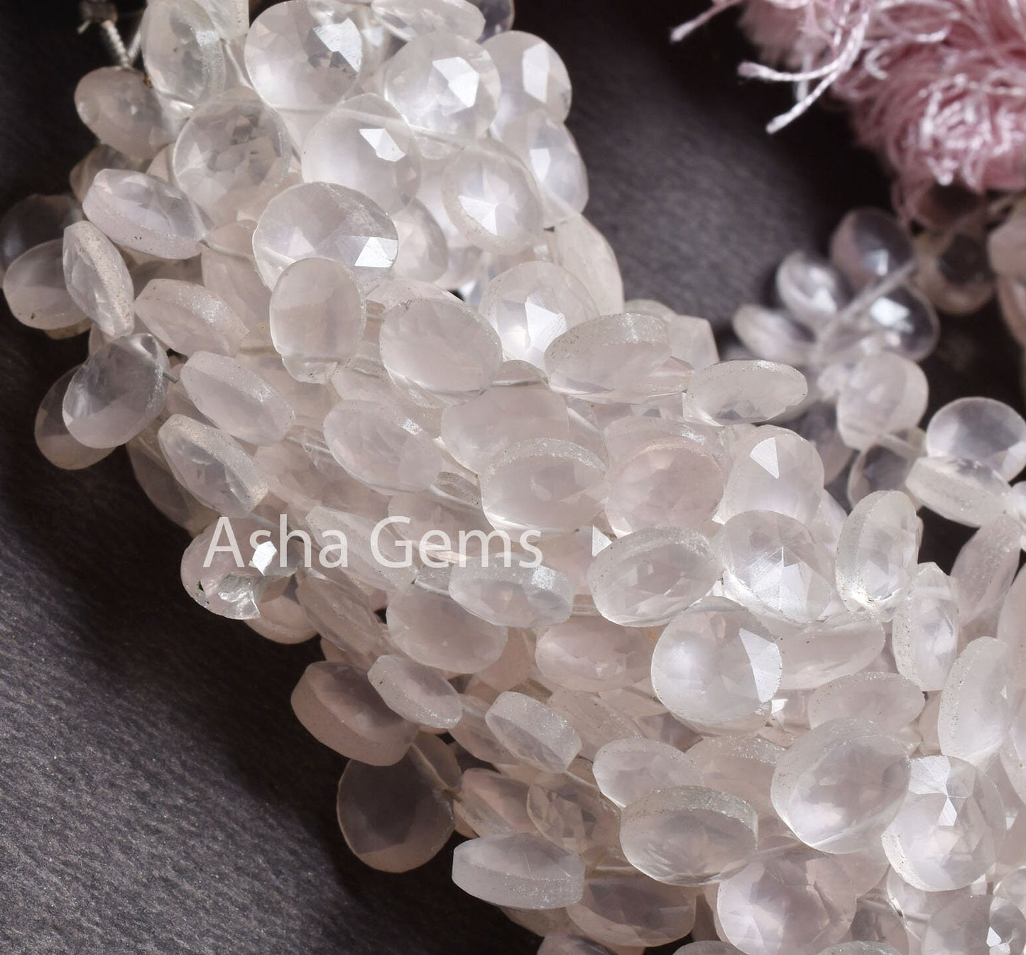 Natural Rose Quartz Heart Faceted Gemstone Beads, Fine Quality Pink Rose Quartz Heart Briolette Side Drill Beads,7" Rose Quartz Bead Jewelry