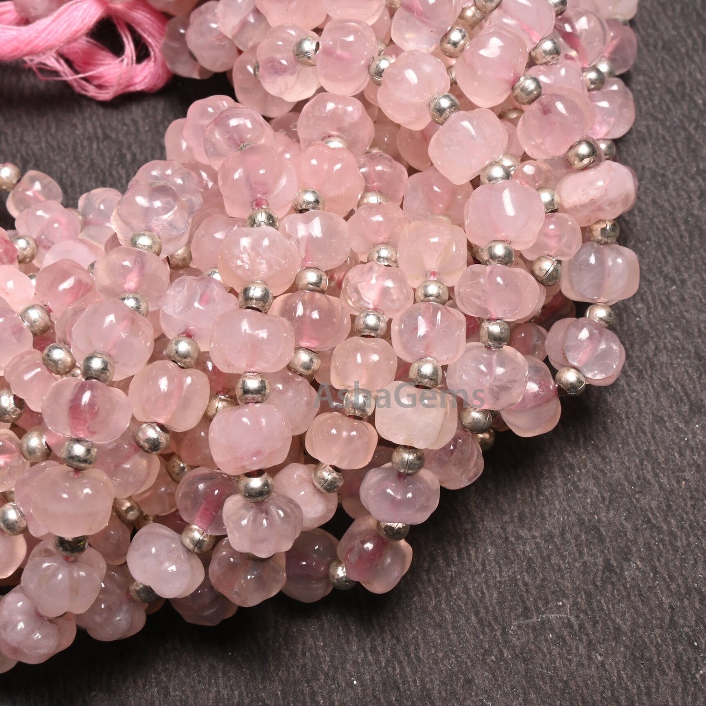 Beautiful Pink Rose Quartz Carved Watermelon Handmade Beads Natural Rose Quartz Uneven Rondelle Carving Melon Gemstone Pumpkin Beads Jewelry