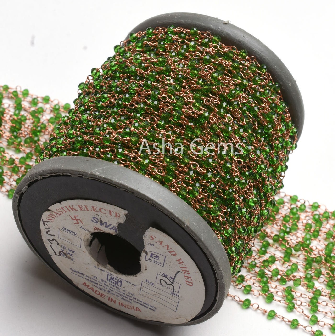 Beautiful Green Peridot Hydro Faceted Rondelle Beads Rosary Chain Rose Gold Plated Wire Wrap Handmade Chains Jewelry Making Necklace Crafts