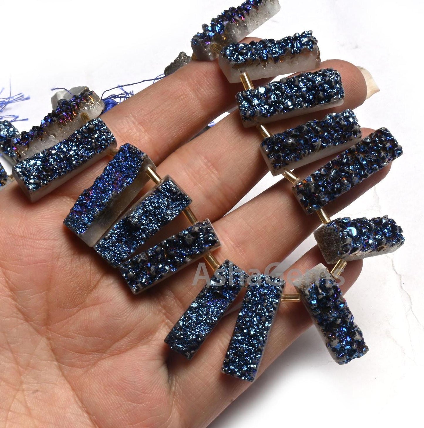 Beautiful Blue Titanium Druzy Rectangle Shape Gemstone Beads, Fine Blue Mystic Coated Drusy Fancy Long Slice Beads, Druzy Bead Jewelry Craft