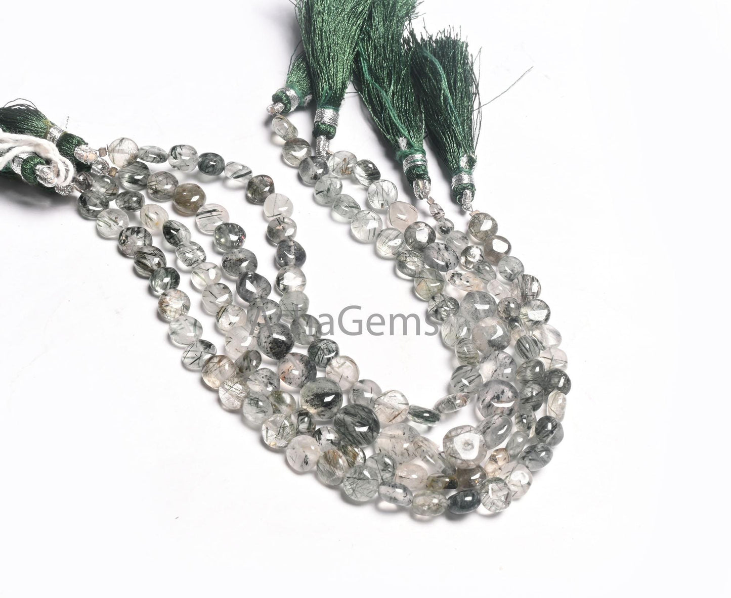 Natural Green Rutile Smooth Coin Shape handmade Beads,8" Strand Rare Green Rutile Coin Gemstone rutilated Quartz Beads Jewelry making Crafts