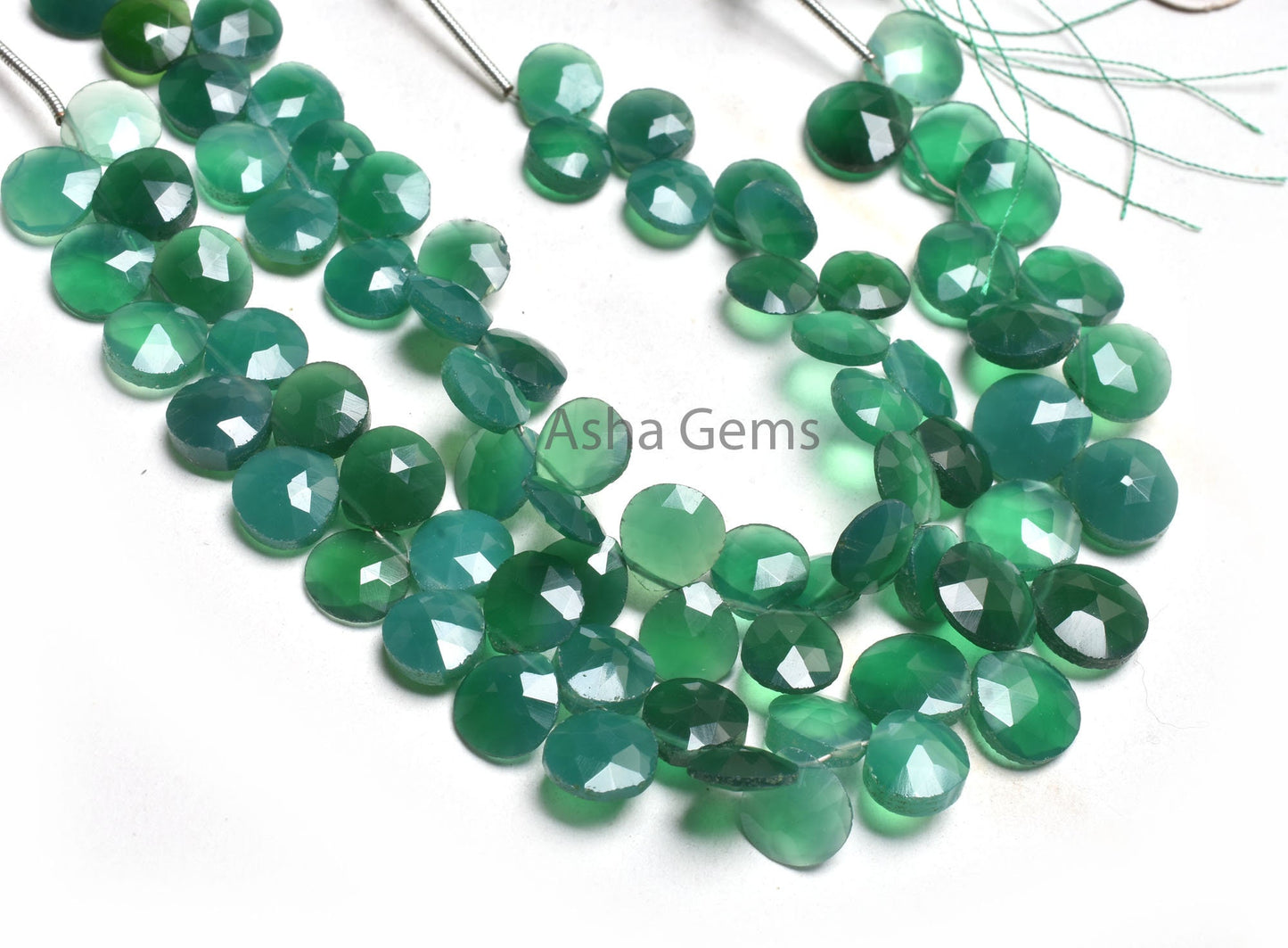 Fine Green Onyx Heart Shape Faceted Beads,6.5" Onyx Heart Briolette Side Drill Gemstone Beads, Green Onyx Beads Jewelry Making Craft SALE