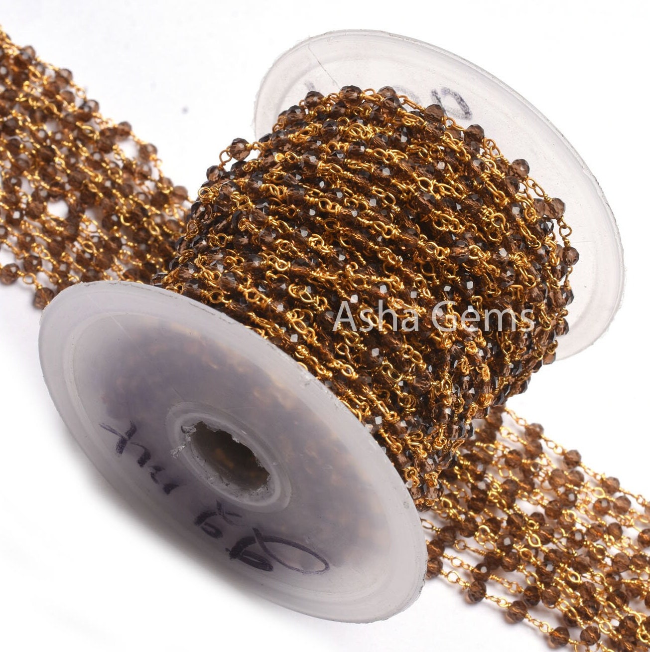 Beautiful Smoky Quartz Hydro faceted Beads Rosary Chain, Rosary Micro Cut Beaded Chain Gold Plated Wire Bulk Roll Jewelry Making Chains SALE