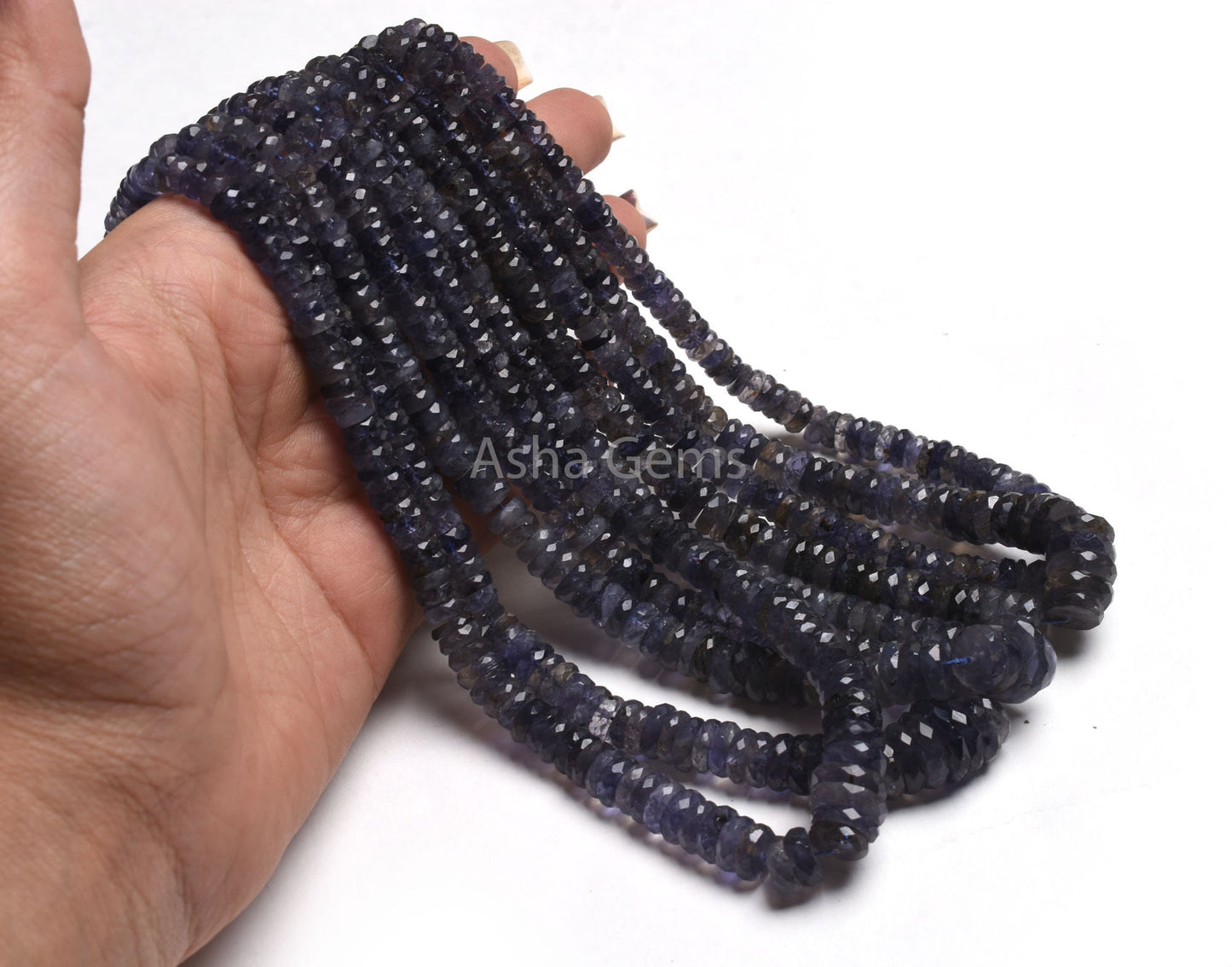 Natural Iolite Faceted Indian Cut Flat Tyre Beads,18" Strand Graduation Size Iolite Beads,Fine Blue Iolite Heishi Tyre Gemstone Bead Jewelry