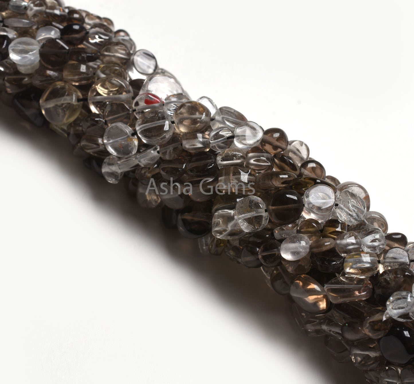 Natural Smoky Quartz Smooth Coin Beads,12" Strand Shaded White Black Plain Handmade Uneven Coin Shape Straight Drill Smoky Bead Jewelry SALE