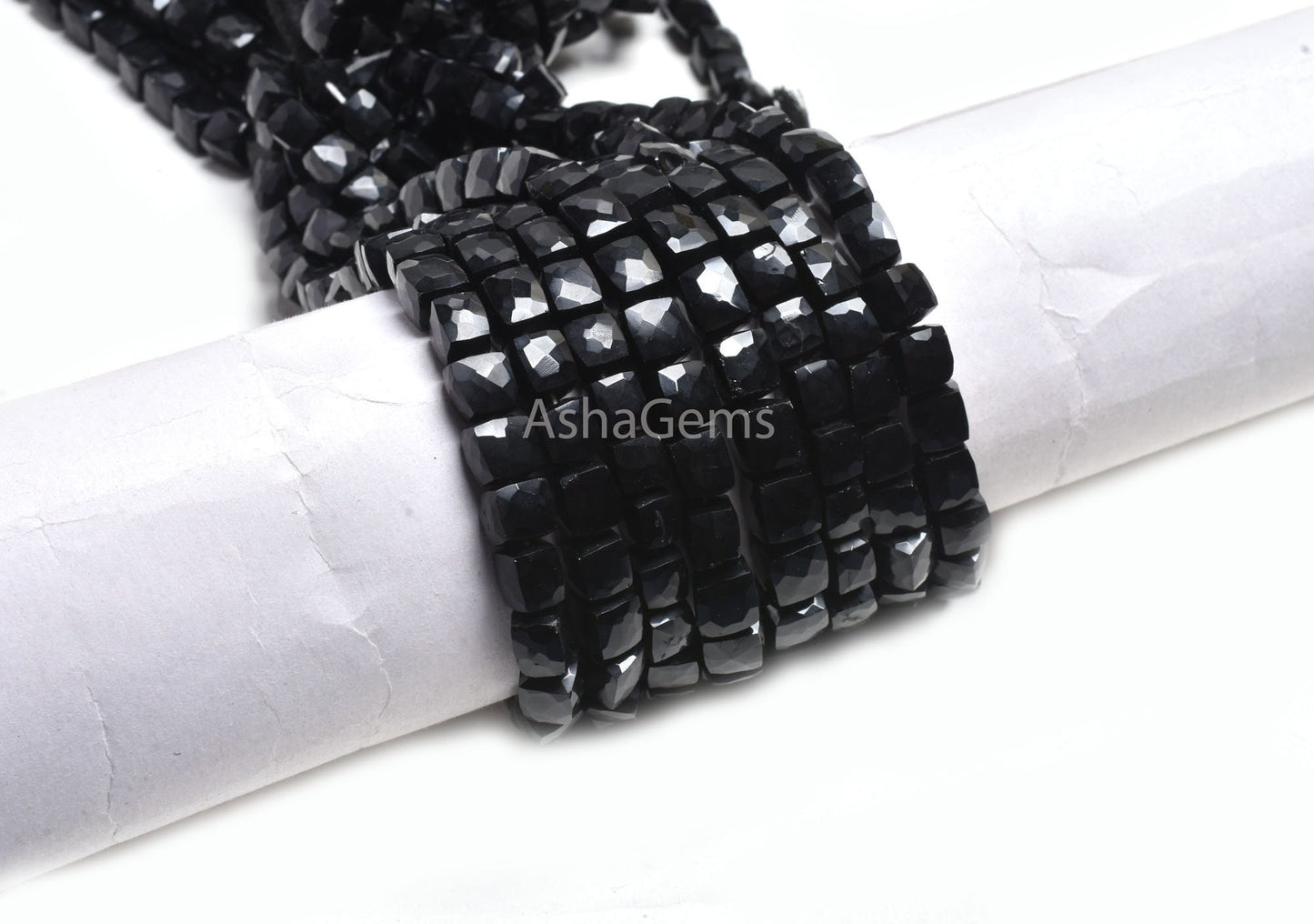 Fine Quality Black Onyx Faceted Cube Shape Gemstone Beads,8" Black Onyx 3D Cube Box Indian Cut Beads Onyx Center Drill Box Bead Jewelry SALE