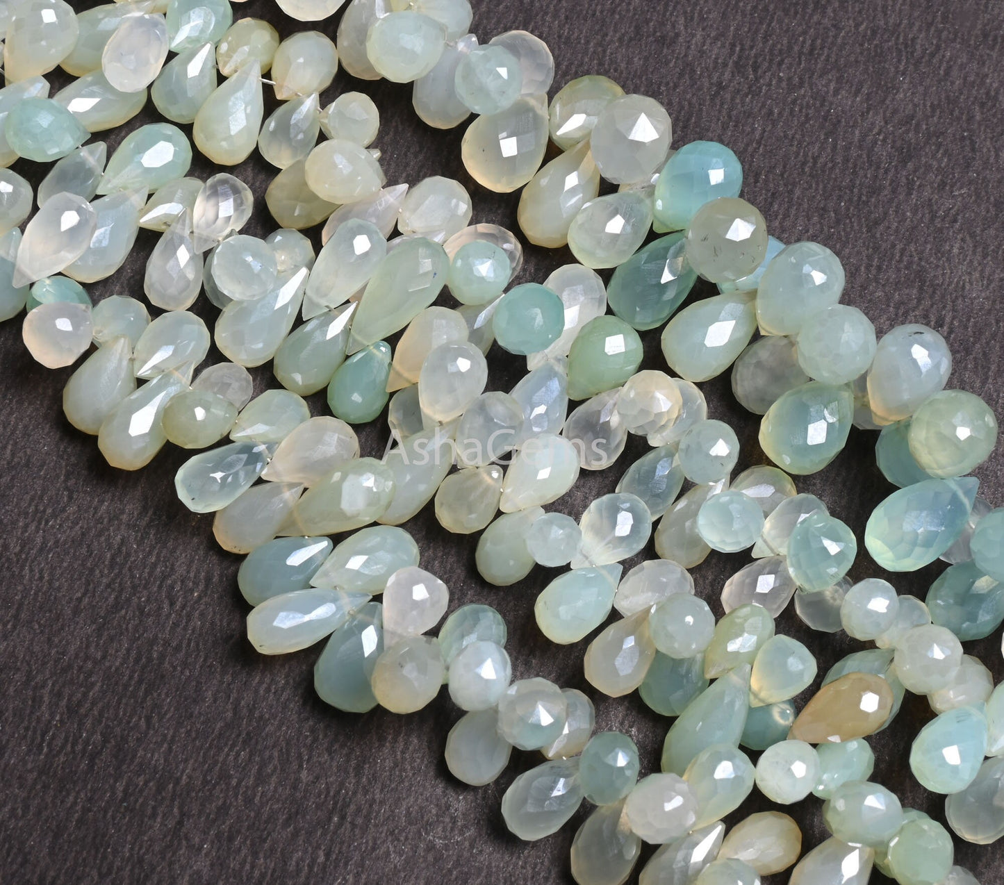 Fine Shaded Aqua Sea Green Chalcedony Silver Coated Drops Faceted Beads, Chalcedony Bead, Chalcedony Teardrop Briolette Jewelry Making Craft