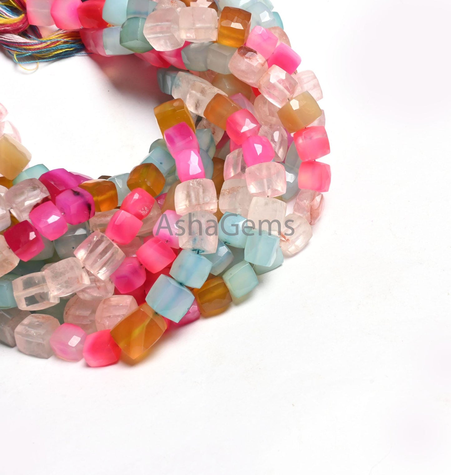 Beautiful Multi Color Chalcedony Faceted 3D Cube Box Gemstone Beads,8" Shaded Chalcedony Box Shape Disco Chalcedony Beads Jewelry handicraft