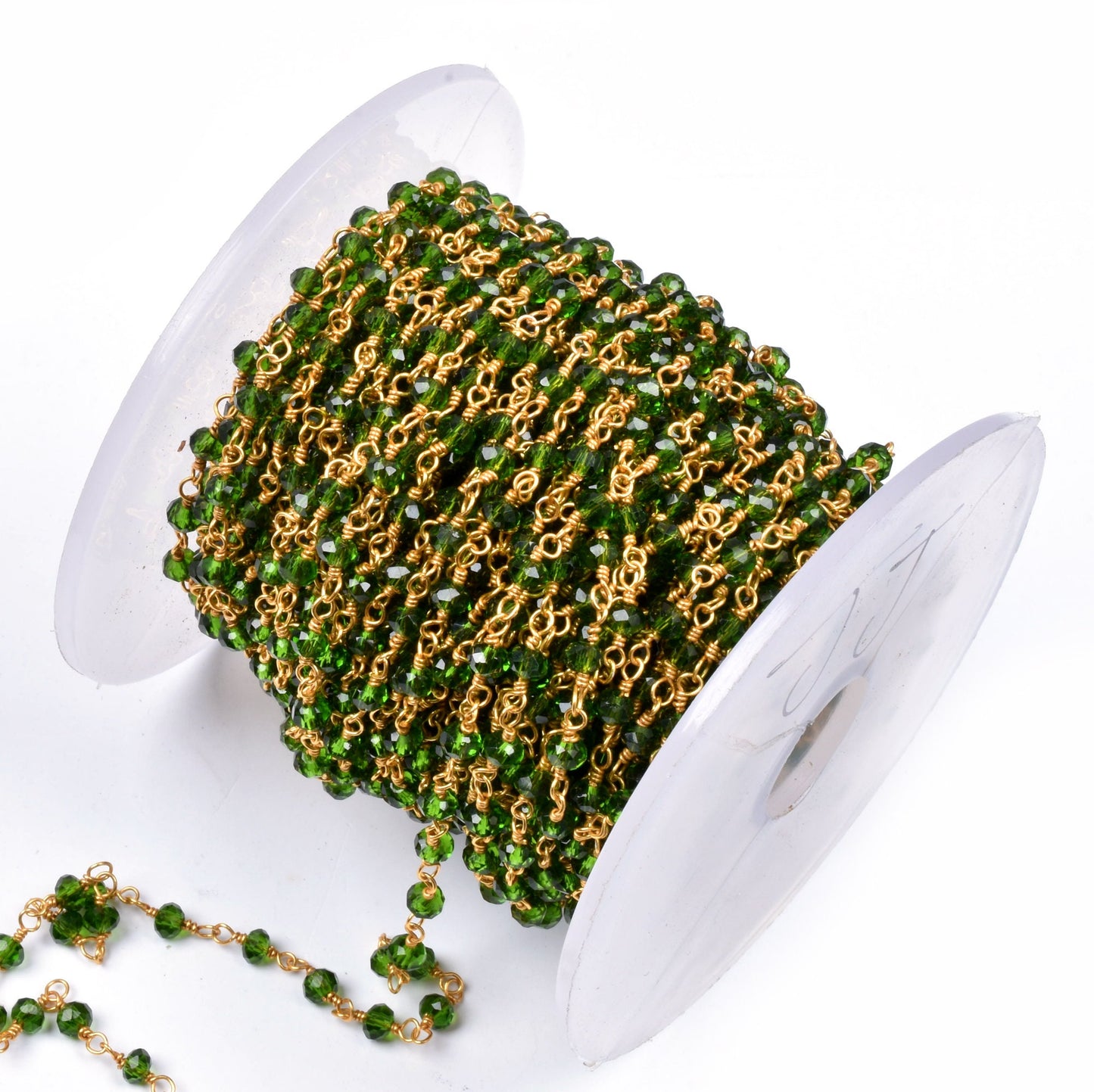 Green Chrome Diopside Hydro Faceted Rondelle Beads Rosary Chain Silver, Gold Plated Wire Wrap Jewelry Making Craft Beaded Rosary Chains SALE