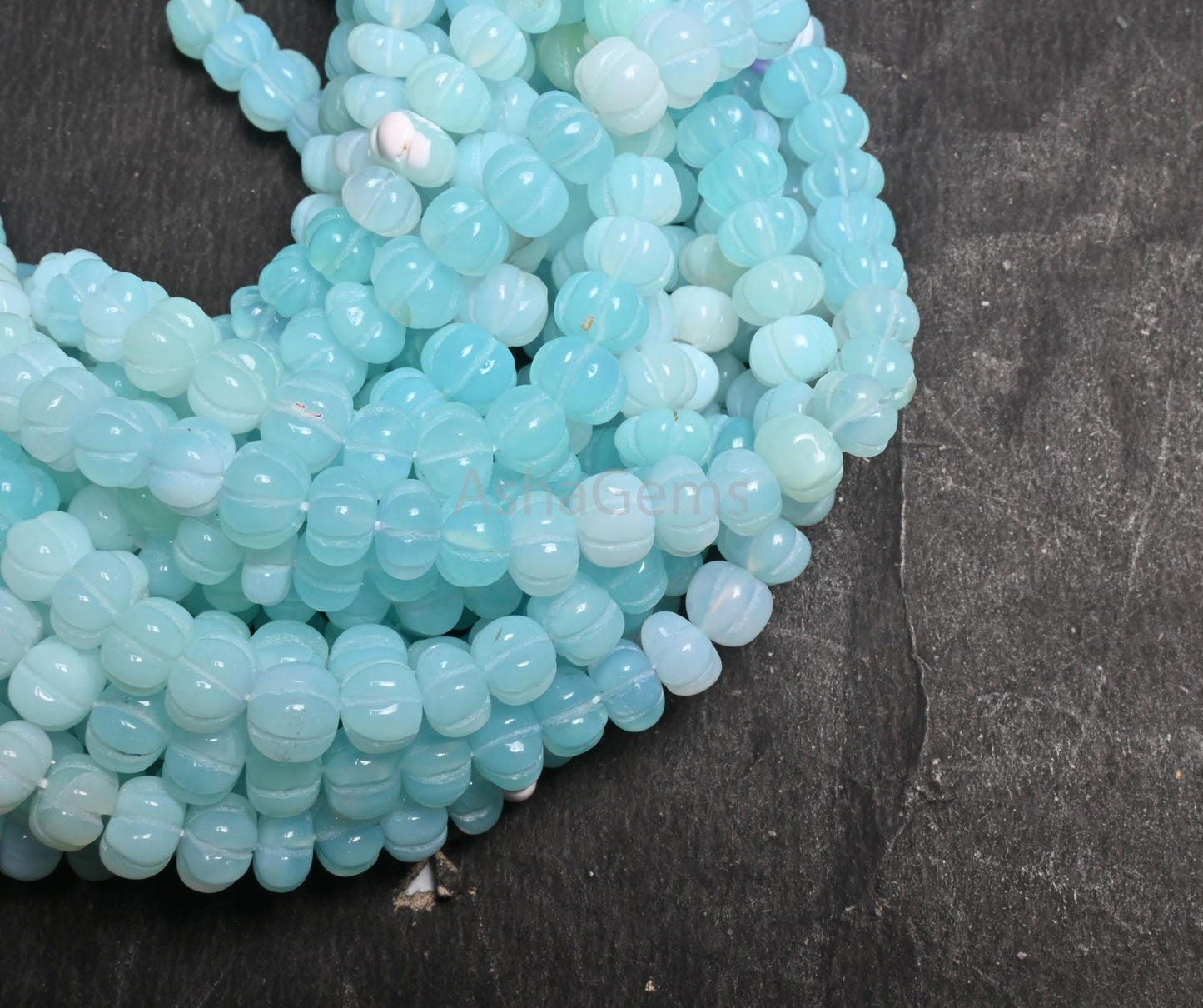 Fine Blue Peru opal carving Watermelon beads, Opal Hand Carved Gemstone Melon Beads Shaded Peruvian Opal Carve Pumpkin Bead Jewelry Necklace