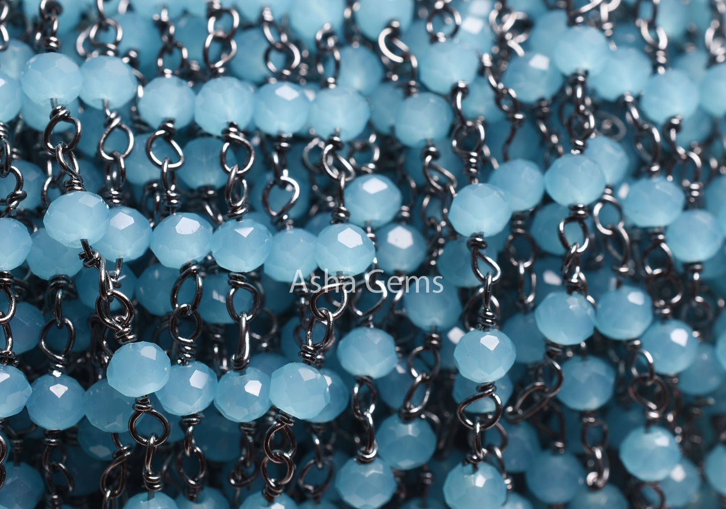 Beautiful Milky Aqua Blue Chalcedony Hydro Rondelle Beads Rosary Chain Black Plated Gunmetal Wire Wrap Micro Cut Beaded Chain Jewelry Crafts