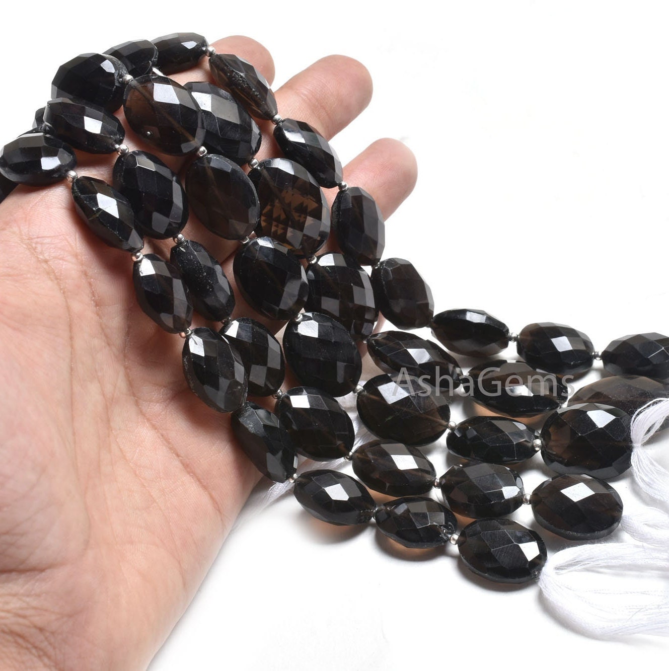 Natural Smoky Quartz Faceted Oval Beads,8" Fine Black Smoky handmade Indian Cut Oval Shape Gemstone Briolette Beads Smoky Bead Jewelry Craft