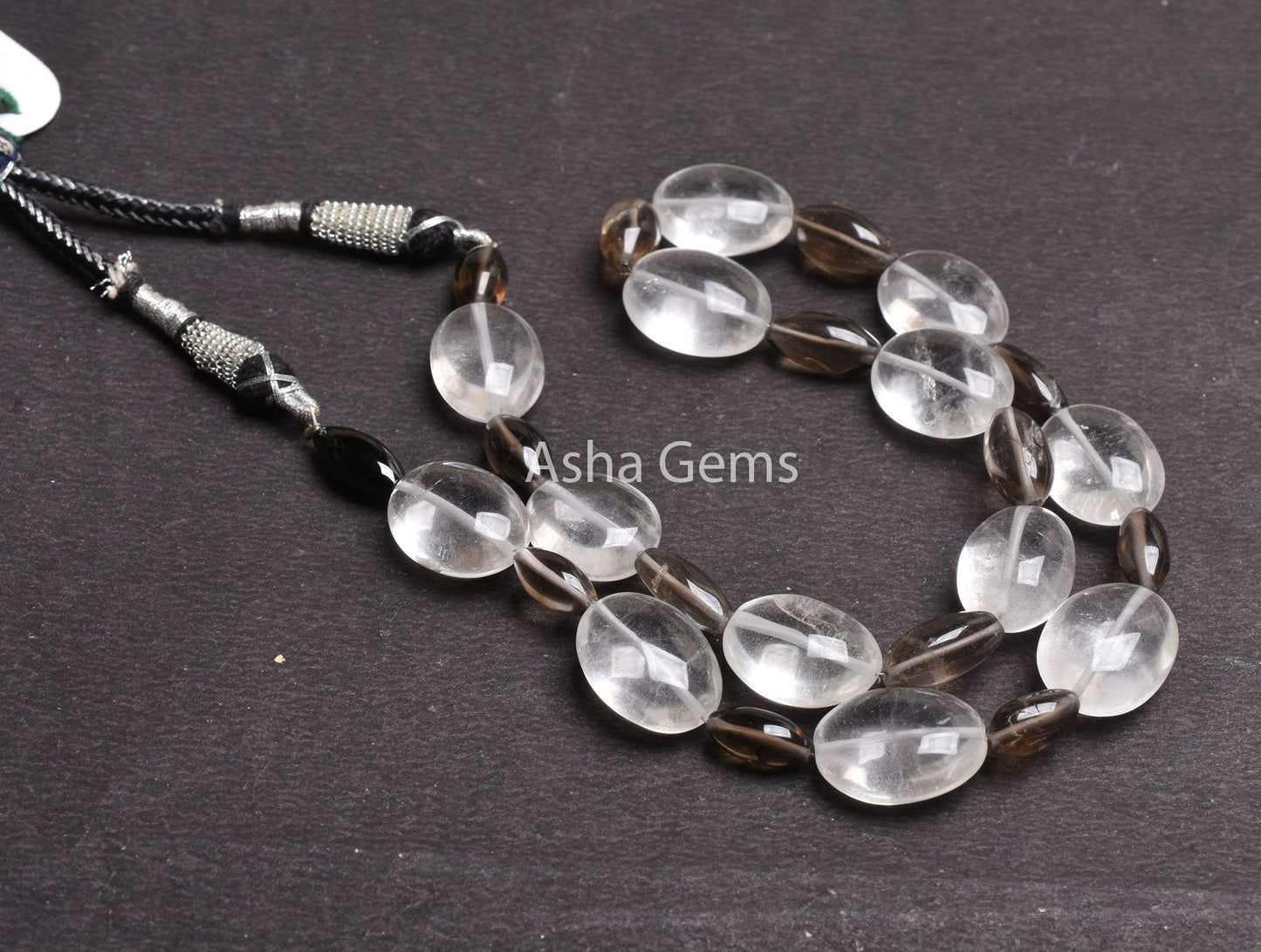 Fine Natural White Crystal Oval + Smoky Loi Shape Smooth Beads Necklace,17 Inch Multi Quartz Plain Handmade Gemstone Fancy Bead Jewelry SALE