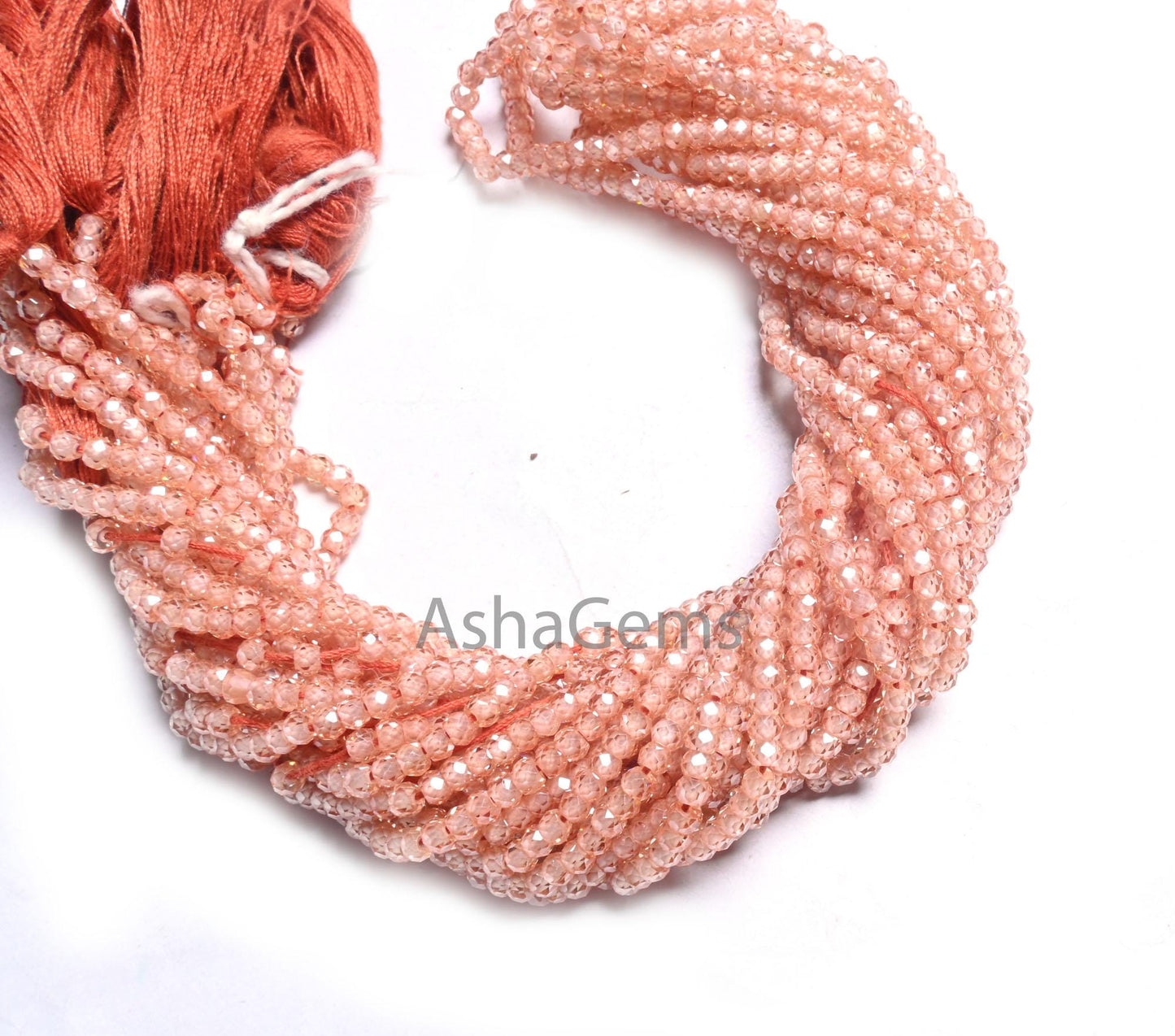 Beautiful Light Imperial Brown Zircon Micro Cut Rondelle Beads,13" AAA Quality Cubic Zircon Faceted Machine Cut Gemstone Beads Jewelry Craft