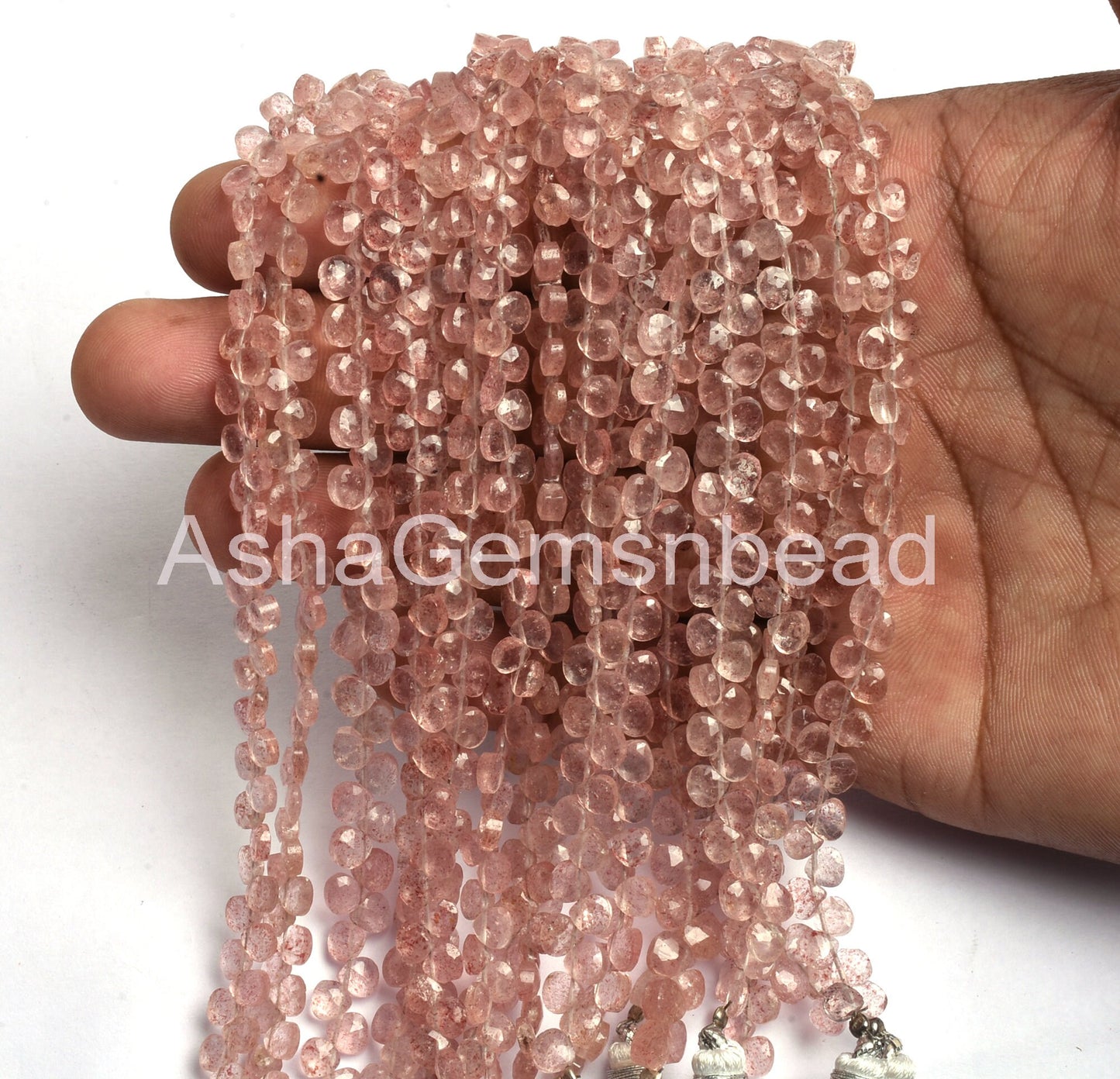 5 mm Beautiful Pink Strawberry Quartz Faceted Heart Shape Gemstone Beads, AAA Natural Strawberry Quartz Tiny Heart Briolette Beads Jewelry