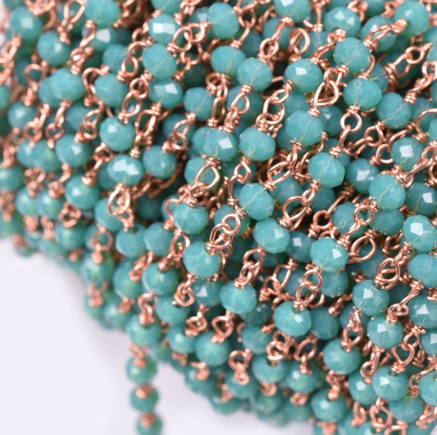 Beautiful Amazonite Hydro Rondelle Beads Rosary Chain, Gold,Rose Gold Plated Copper Wire Wrap Micro Cut Beaded Chain Necklace Jewelry Making