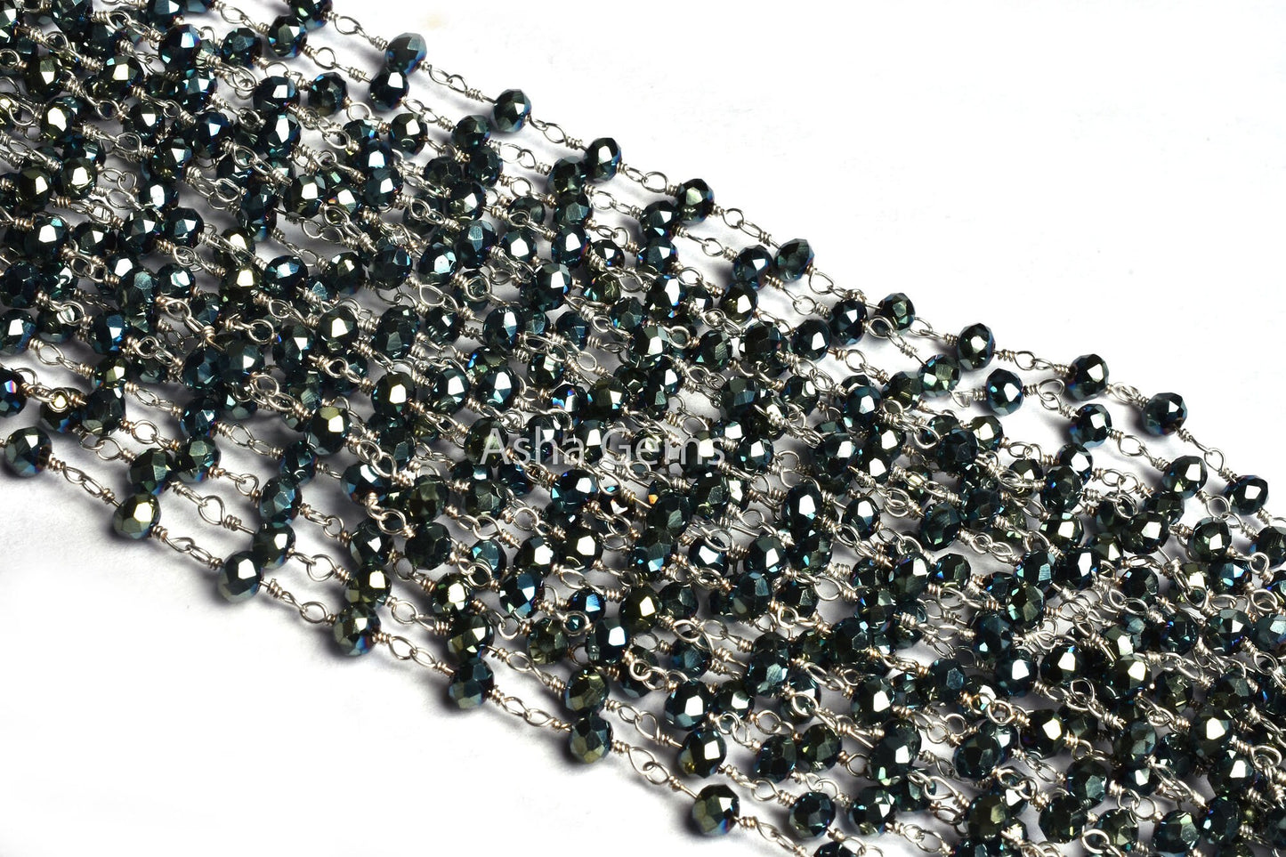 4 mm Beautiful Green Mystic Coated Hydro Faceted Rondelle Beads Rosary Chain Black Plated Gunmetal Wire Wrap Handmade Chains Jewelry Making
