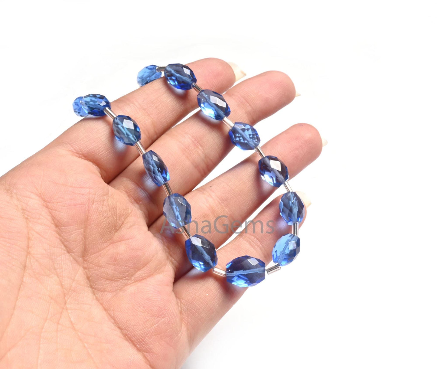 AAA Indigo Blue Color Hydro fancy Puff Oval Checker Cut Beads,10" Translucent Blue Hydro faceted Oval Briolette handmade Beads Jewelry Craft