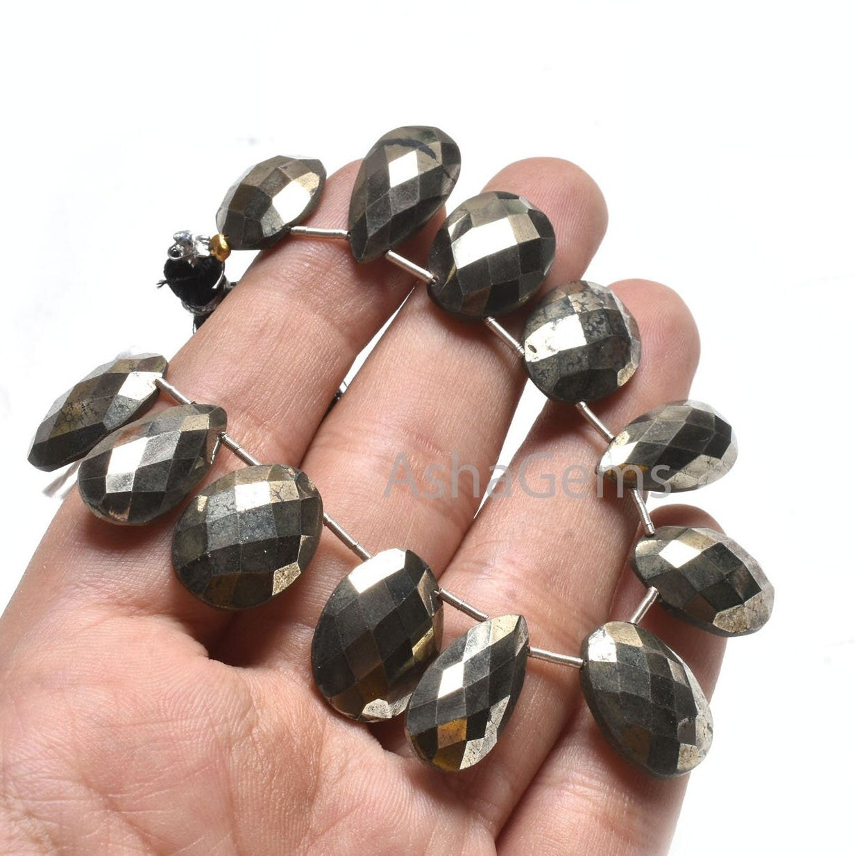 Natural Pyrite Faceted Oval+ Pear Shape Side Drill Beads,10x20-13x18 mm Pyrite Beads, Copper Pyrite Fancy Mix Shape Gemstone Briolette Beads