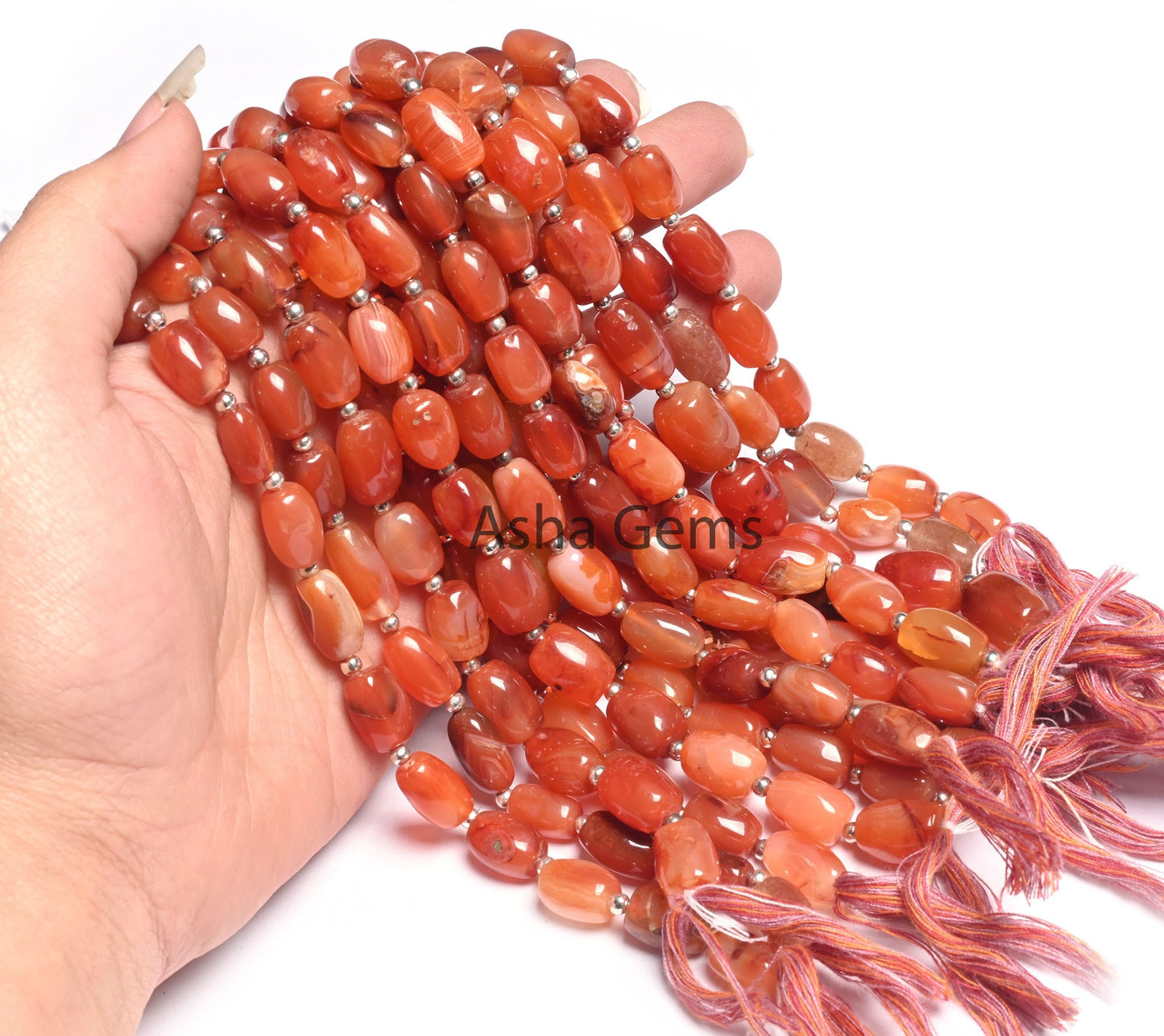 Natural Carnelian Fancy Barrell Shape smooth Gemstone Beads,8" Shaded Red Orange Carnelian Uneven Handmade Straight Drill Bead Jewelry Craft