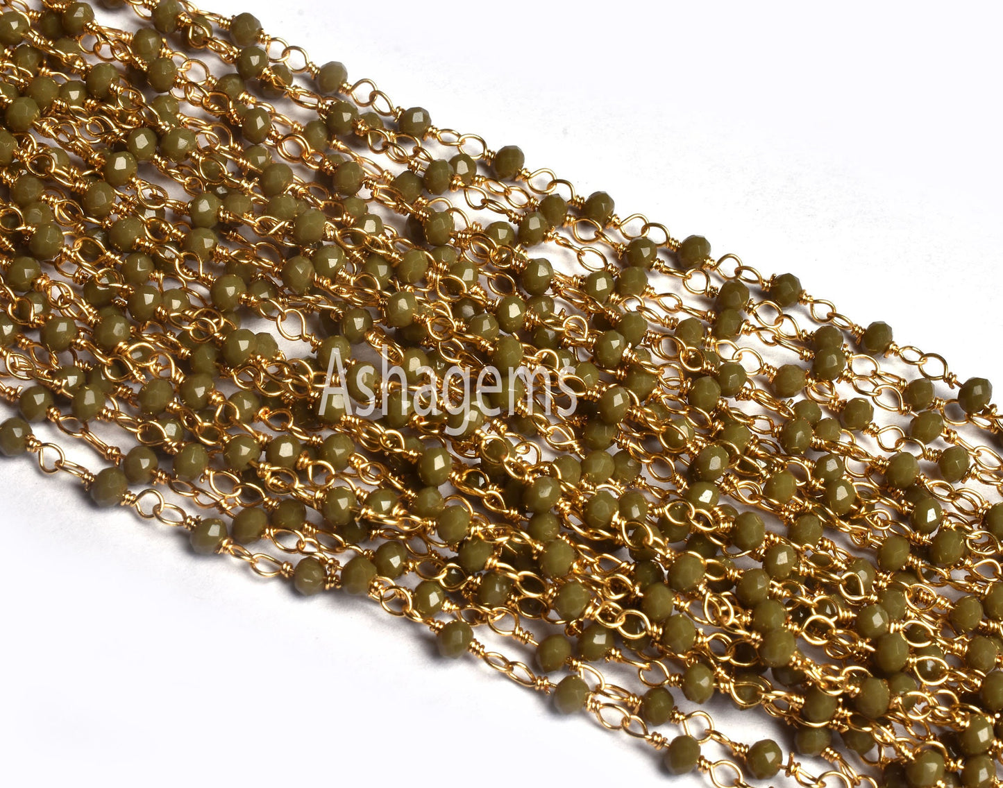 Beautiful Hina Green Jaspar Hydro faceted Beads Rosary Chain Gold Plated Wire Wrap Rondelle Beaded handmade Chain Jewelry Making Craft SALE