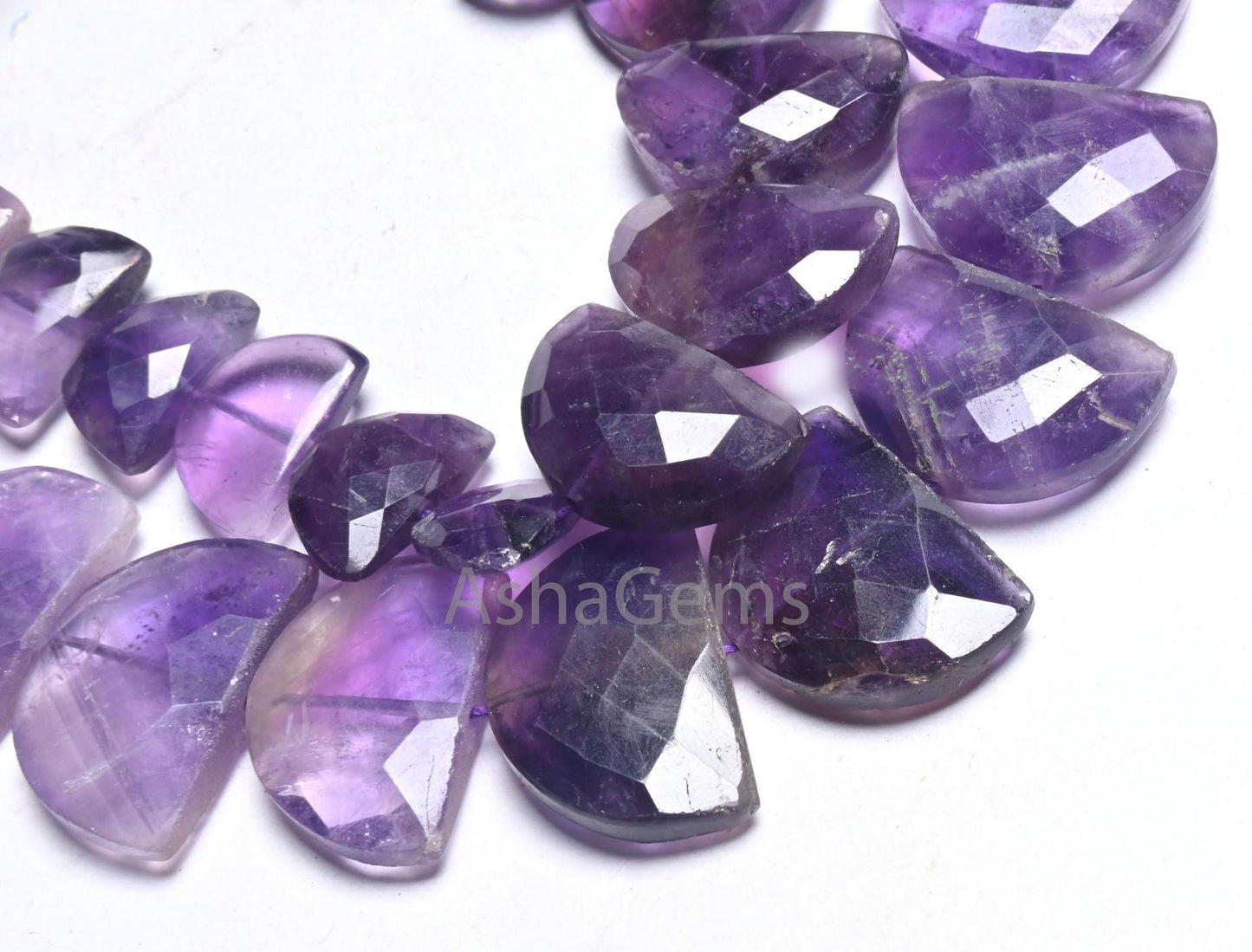 African Amethyst Faceted D Shape Fancy Gemstone Beads,9" Natural Purple Amethyst Half Moon Briolette Checker Cut amethyst Beads Jewelry SALE (AG 18686)