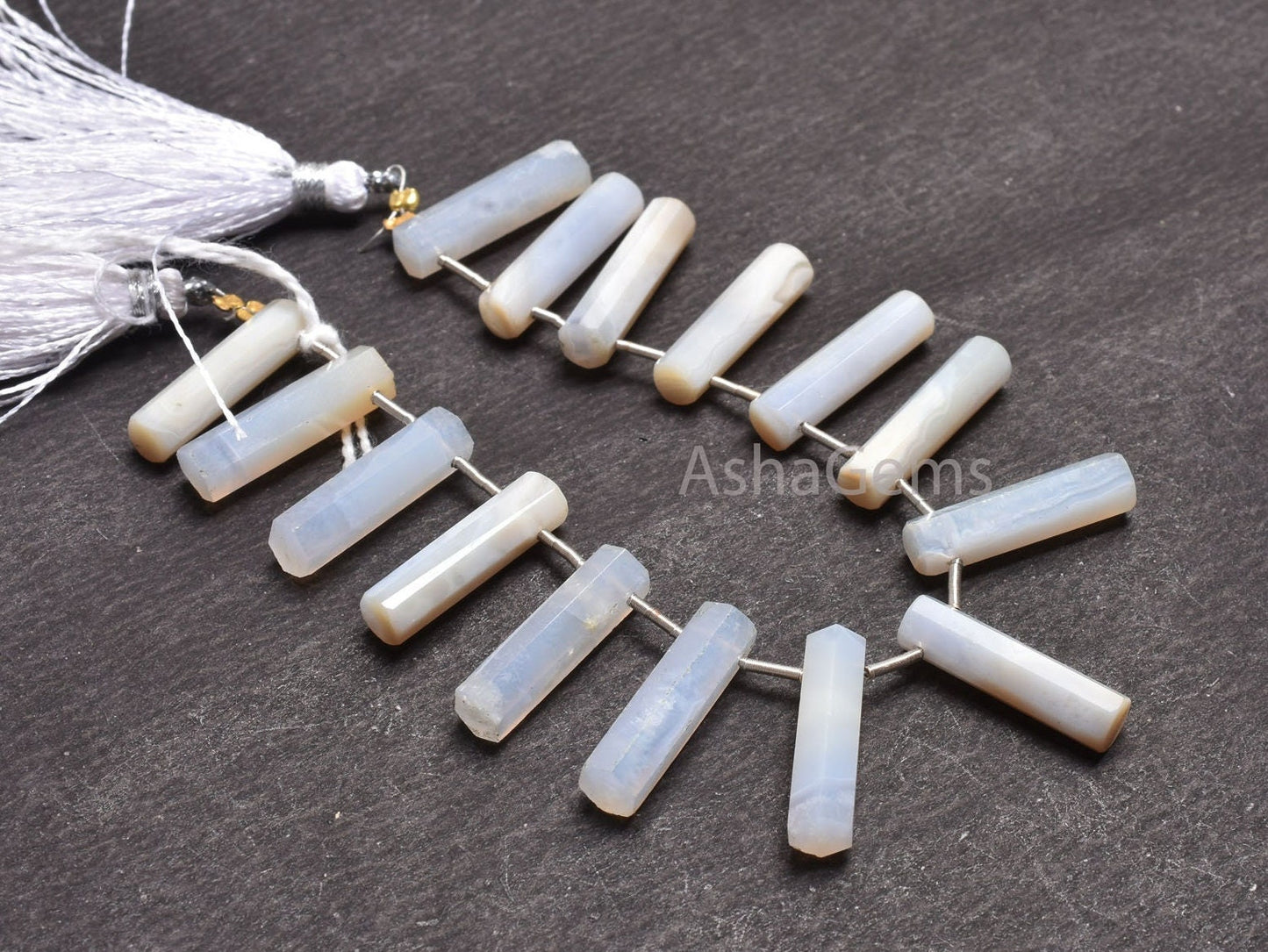 Blue lace Agate Long Pipe Shape Faceted Beads,5-20 mm Natural Blue Lace Agate Fancy Tube Side Drill Gemstone Beads Jewelry Making Craft SALE